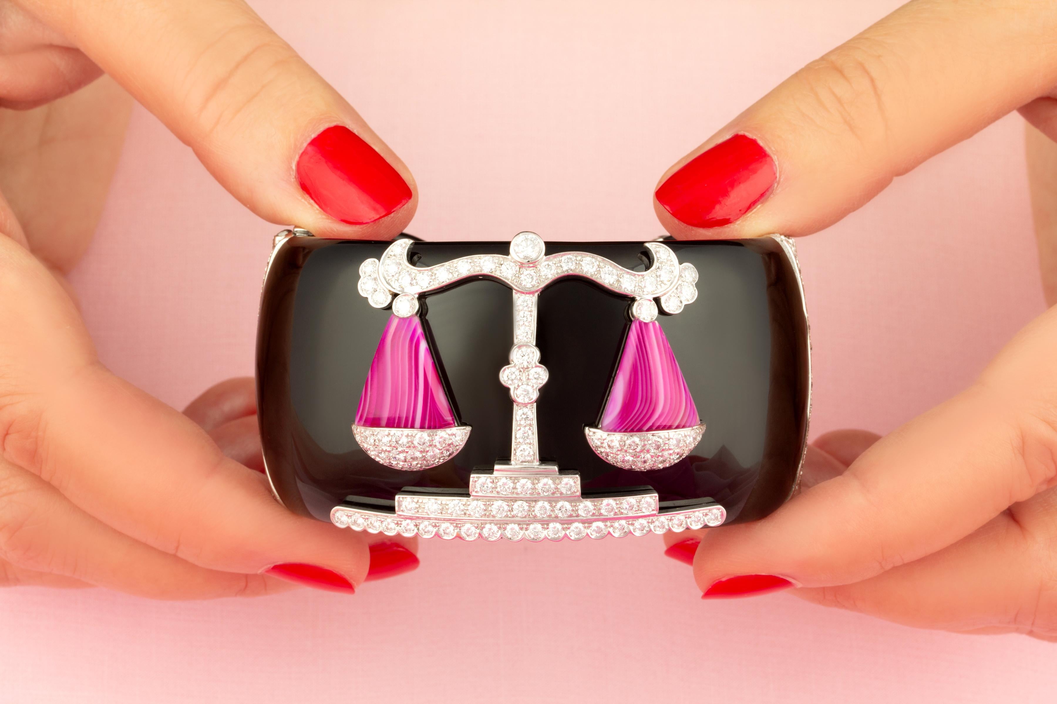 Brilliant Cut Ella Gafter Libra Zodiac Cuff Bracelet with Diamonds For Sale
