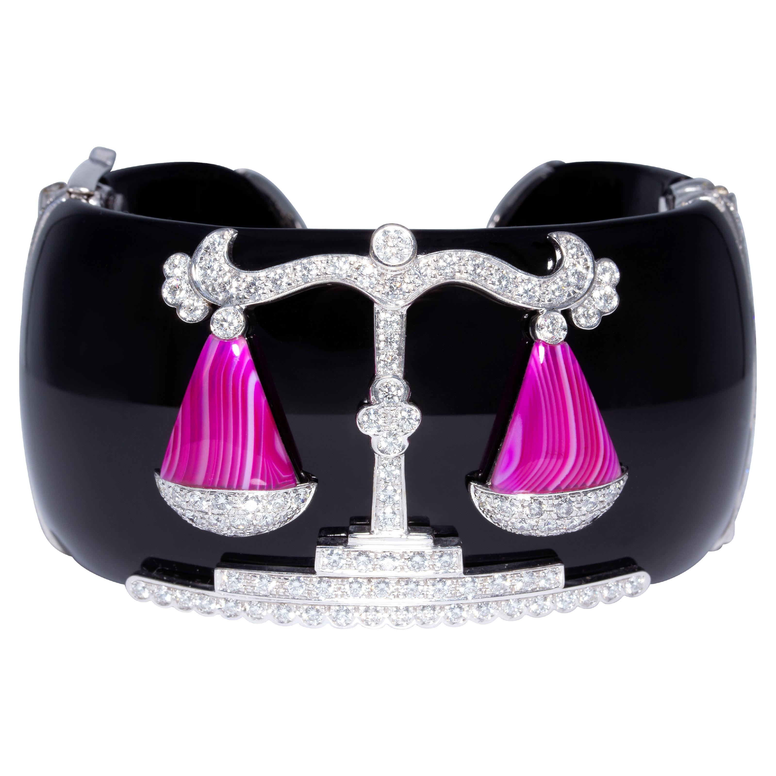 Ella Gafter Libra Zodiac Cuff Bracelet with Diamonds For Sale