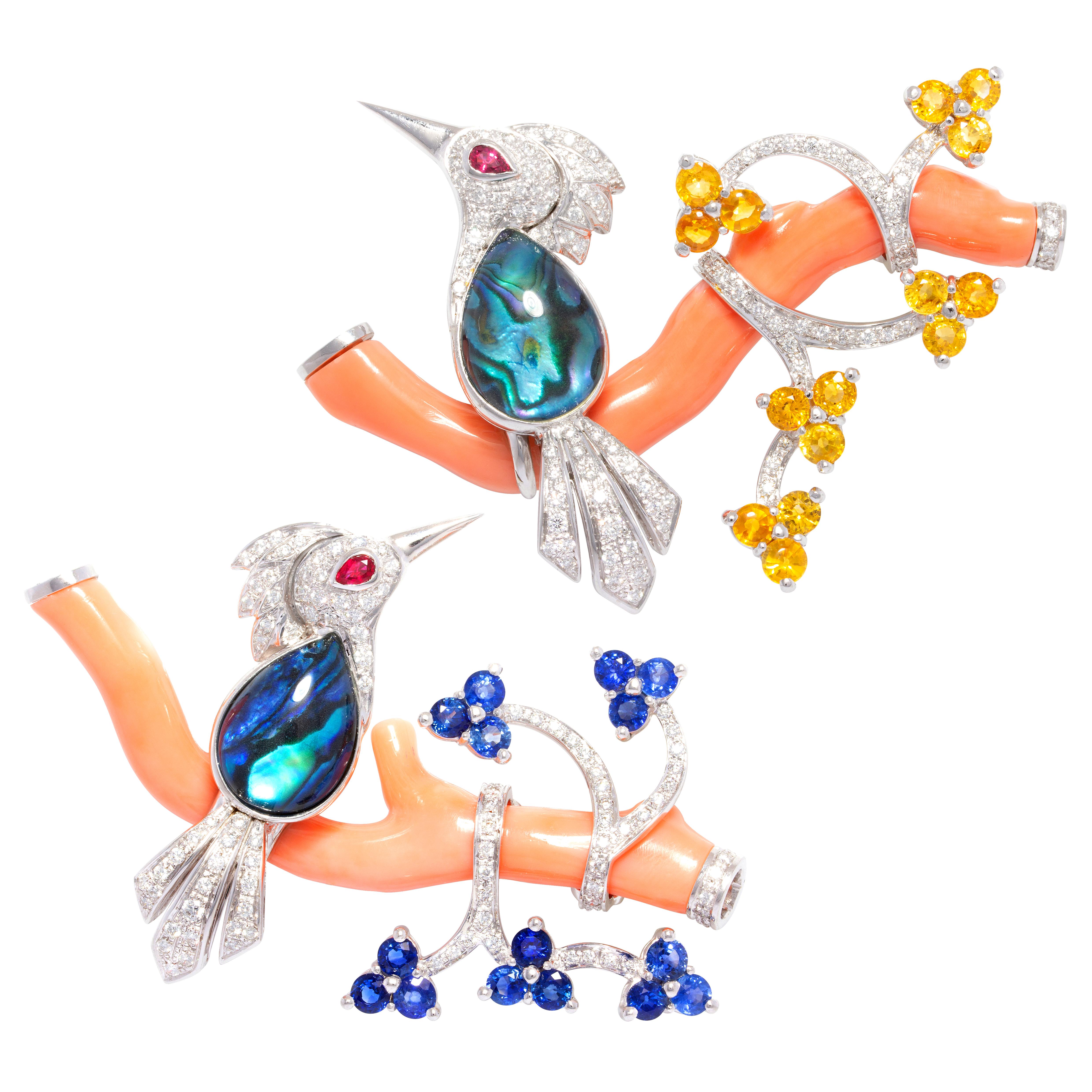 Ella Gafter Love Bird Sapphire Diamond Pin Brooch  For Sale 8