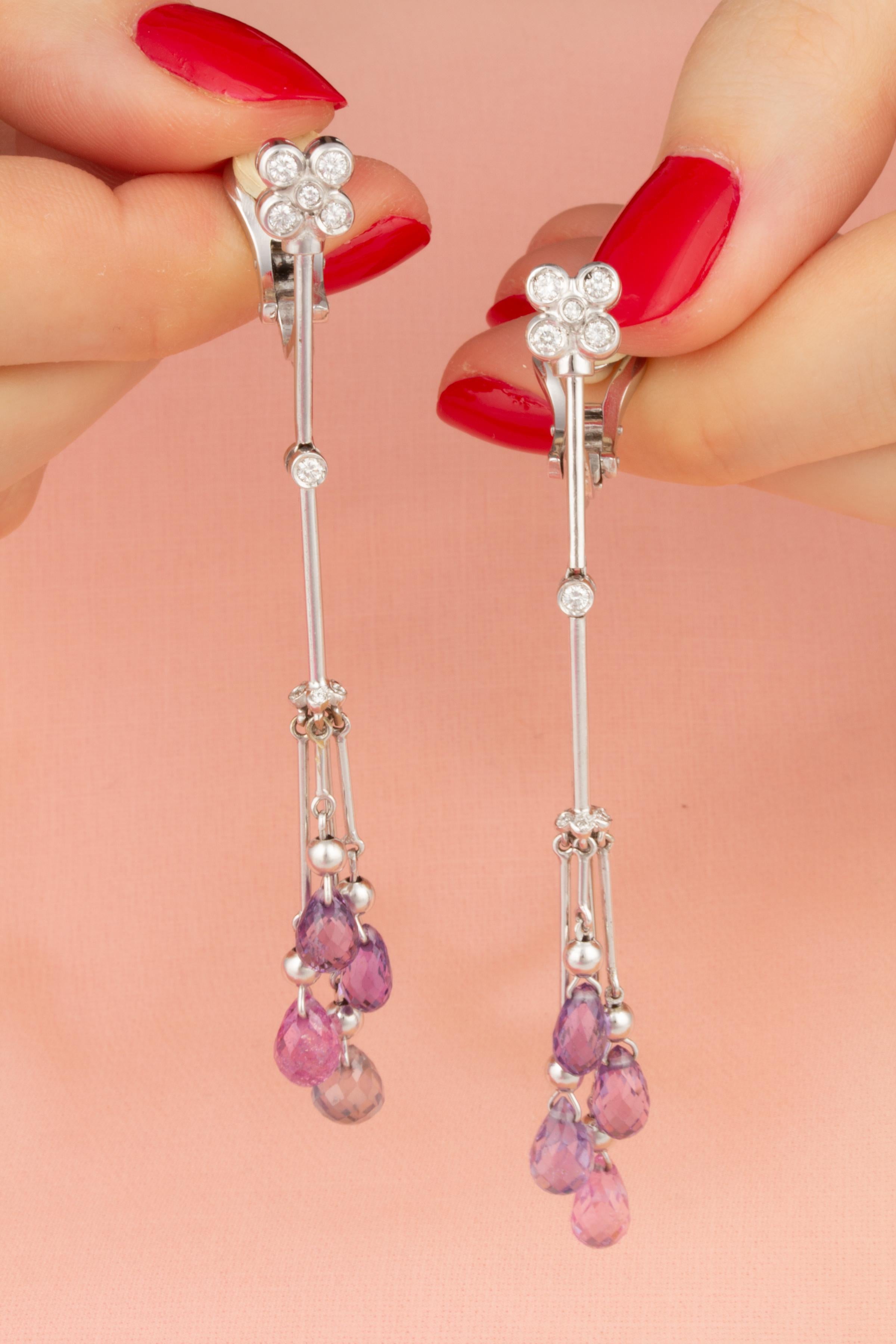 Ella Gafter Pastel Color Sapphire Briolette Diamond Earrings In New Condition For Sale In New York, NY