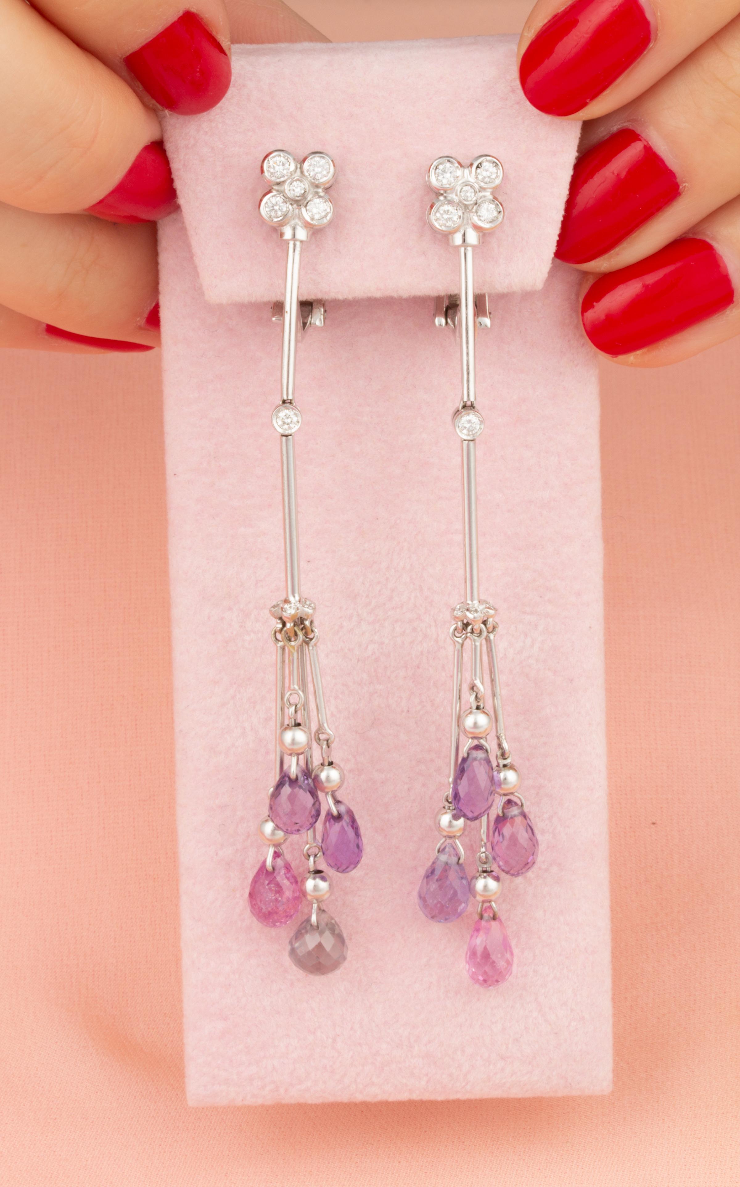 Artista Orecchini a goccia con diamante e zaffiro, design Briolette di Ella Gafter in vendita