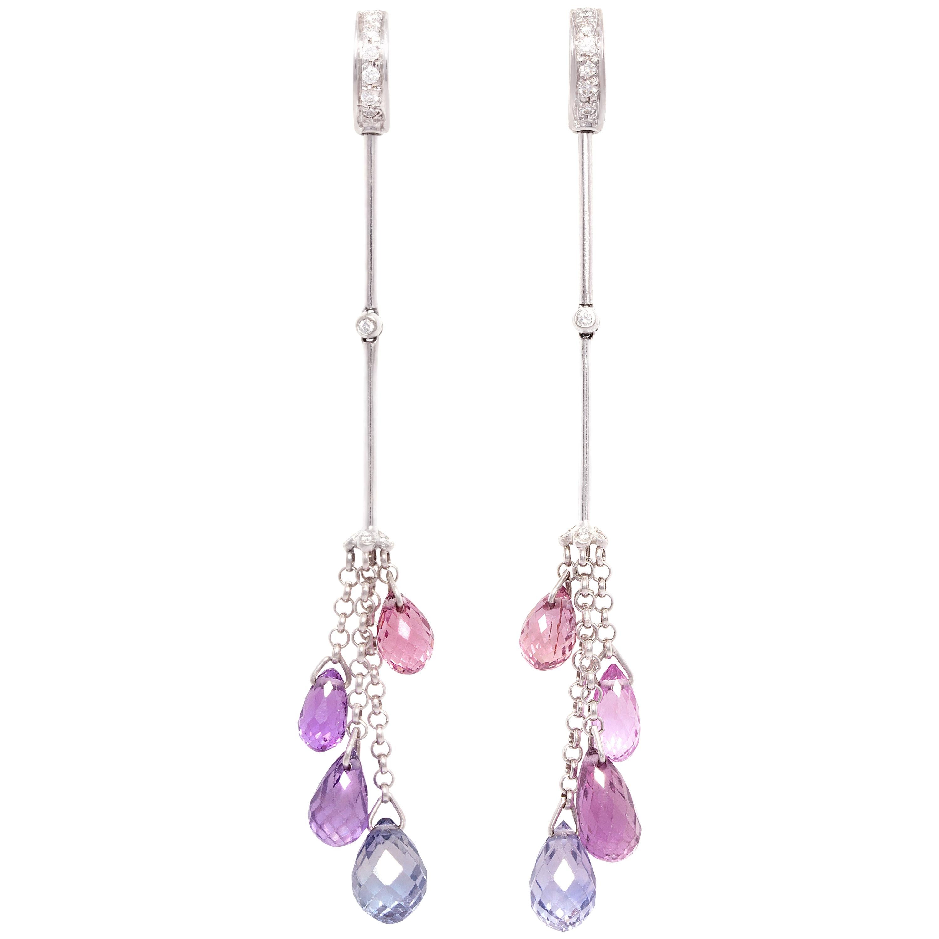 Ella Gafter Multi-Color Briolette Sapphire Diamond Earrings