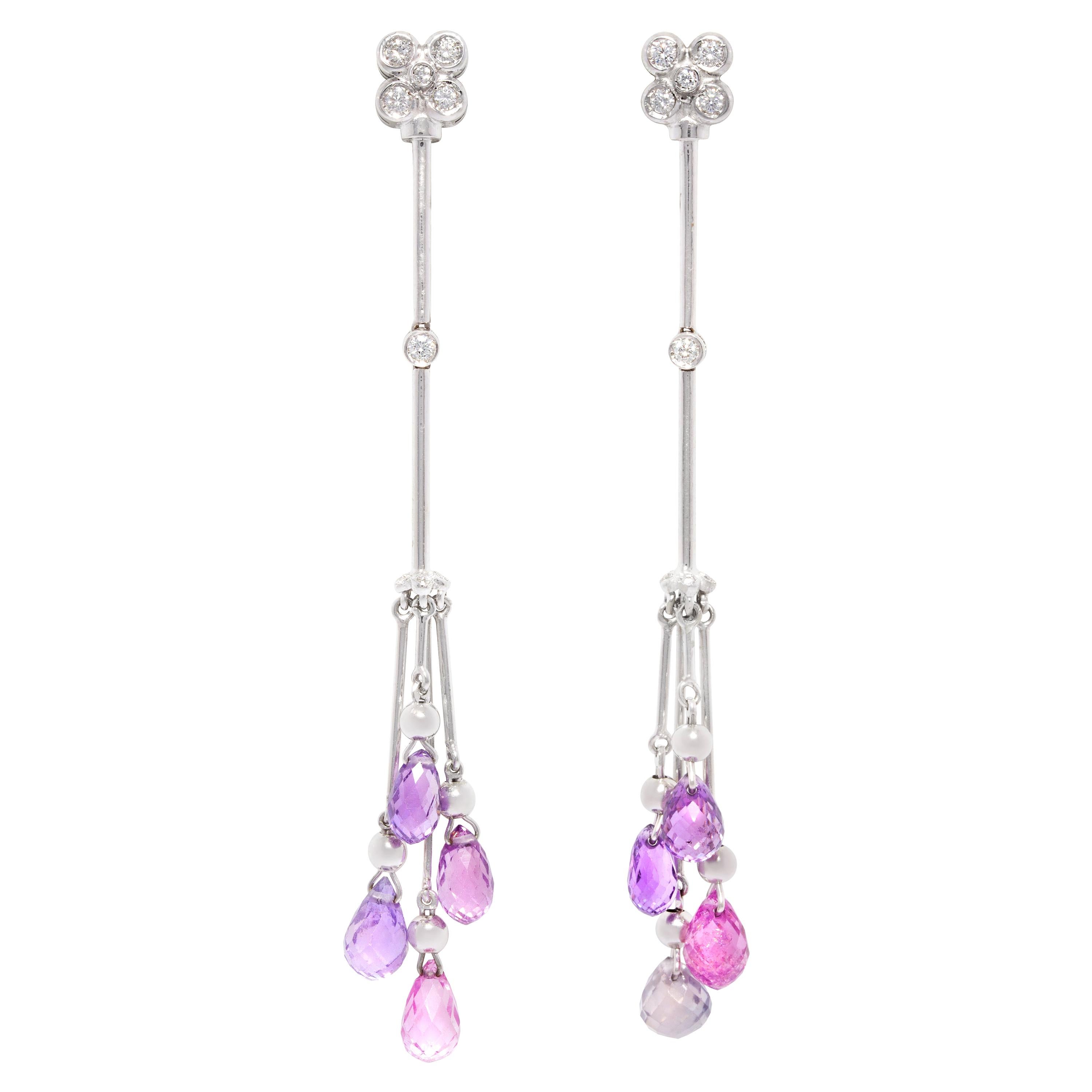Sapphire Diamond Drop Earrings Briolette Design by Ella Gafter