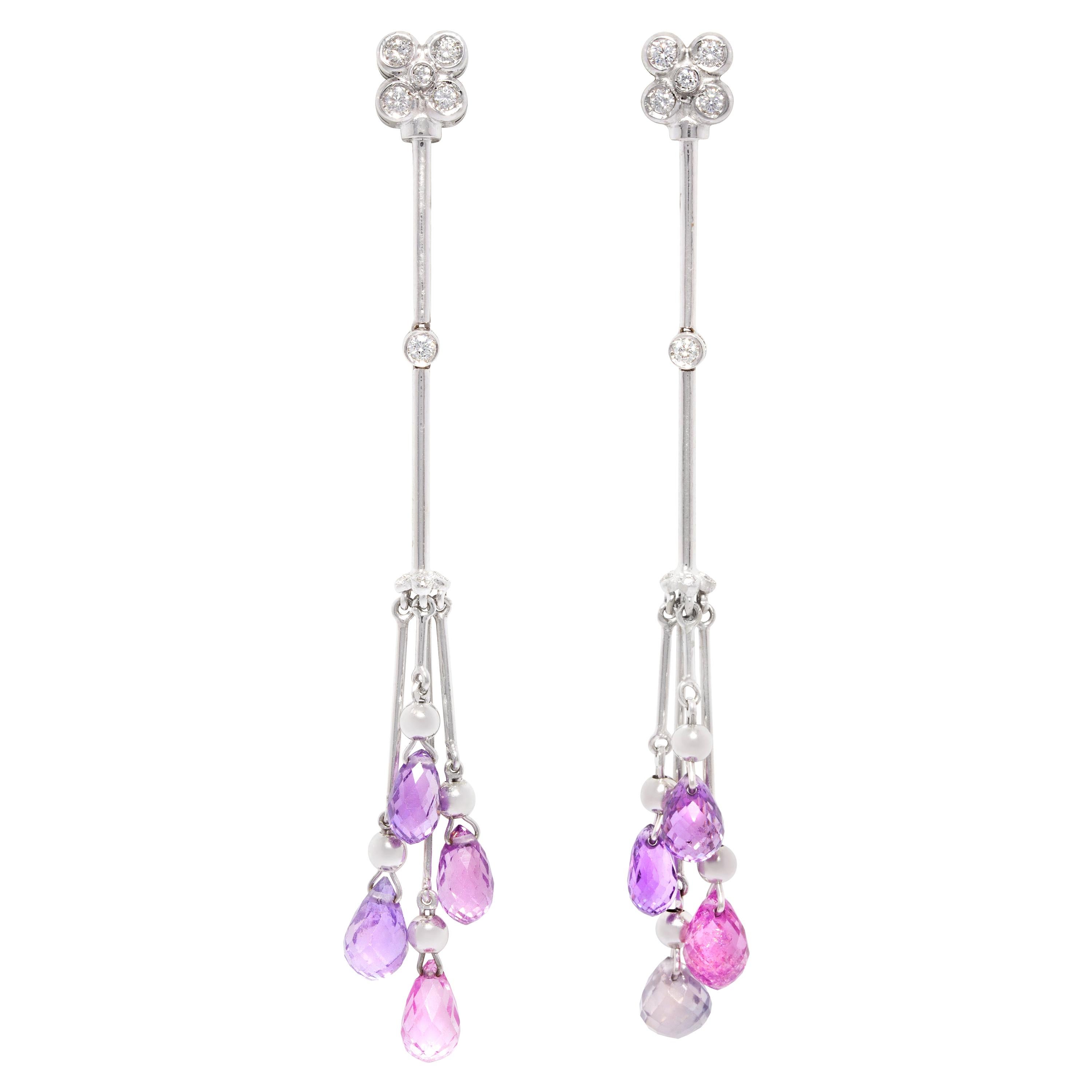 Ella Gafter Pastel Color Sapphire Briolette Diamond Earrings For Sale