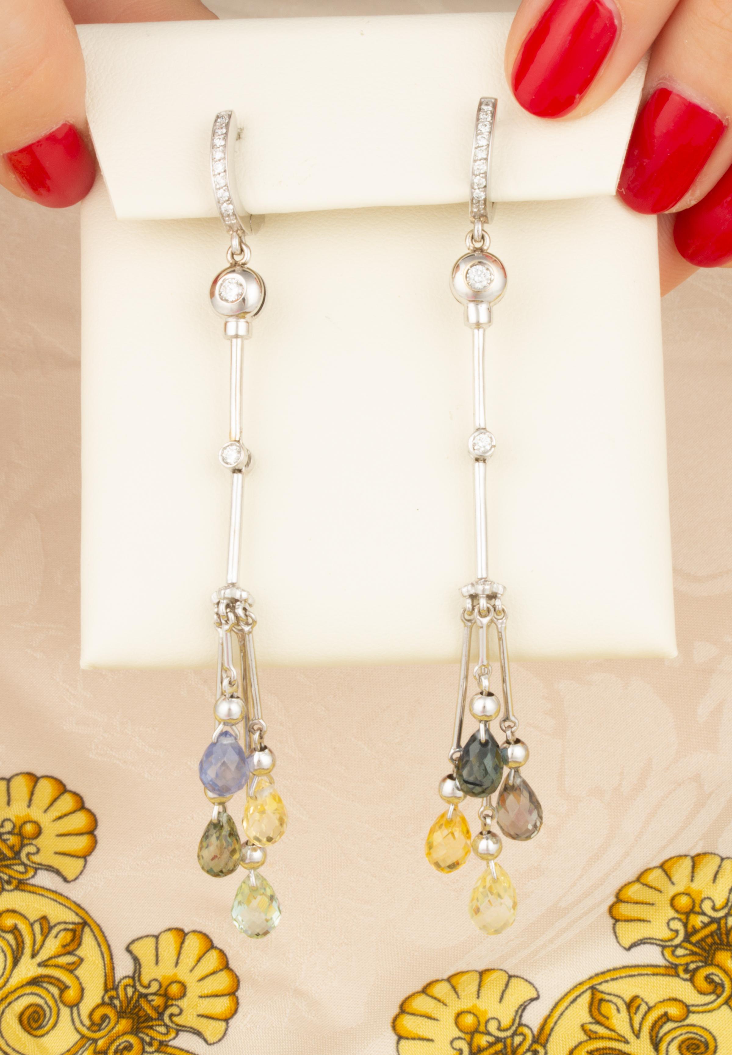 Artist Ella Gafter Multi-Color Sapphire Briolette Earrings For Sale