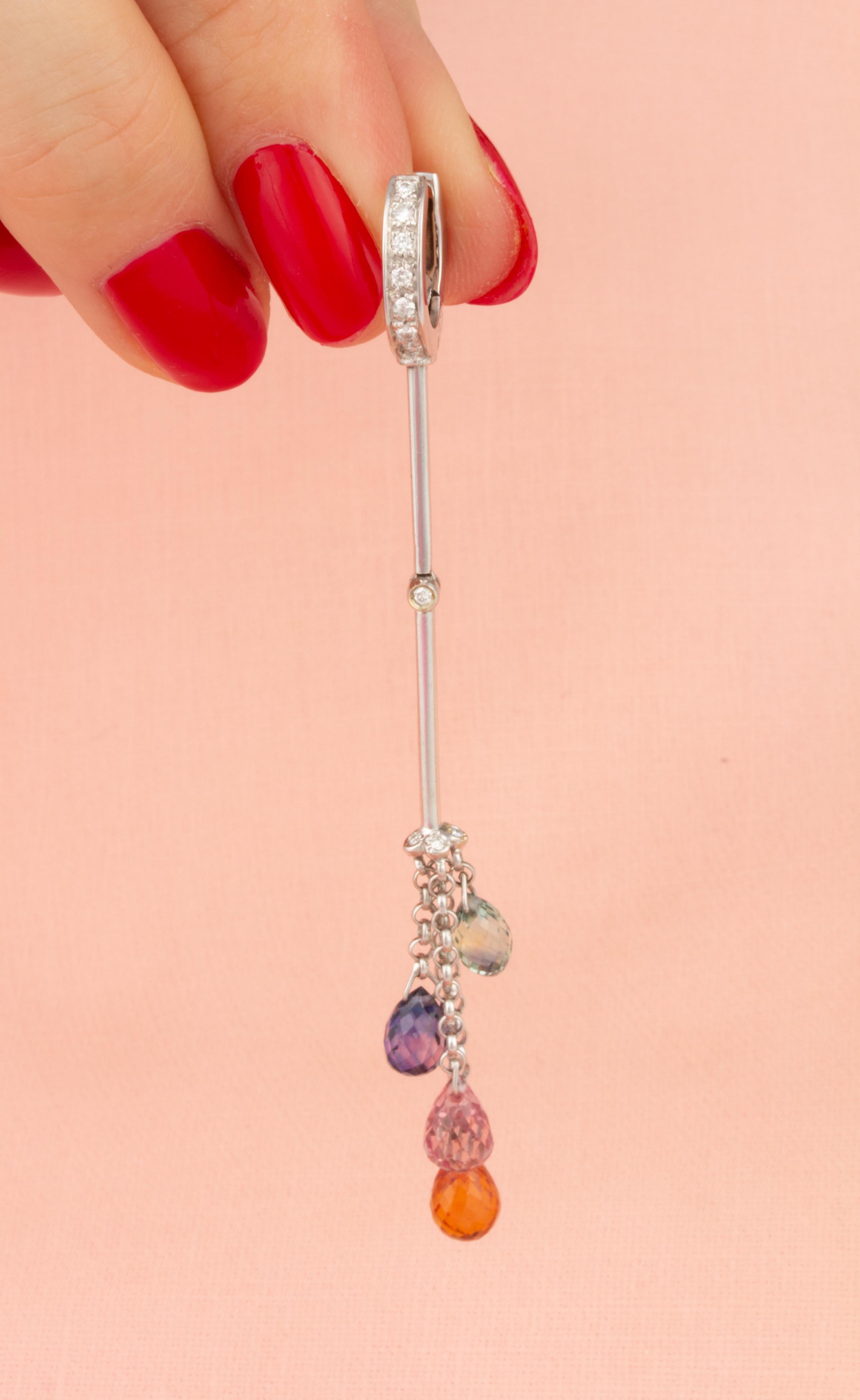 Artist Ella Gafter Multicolor Sapphire Briolette Diamond Earrings For Sale