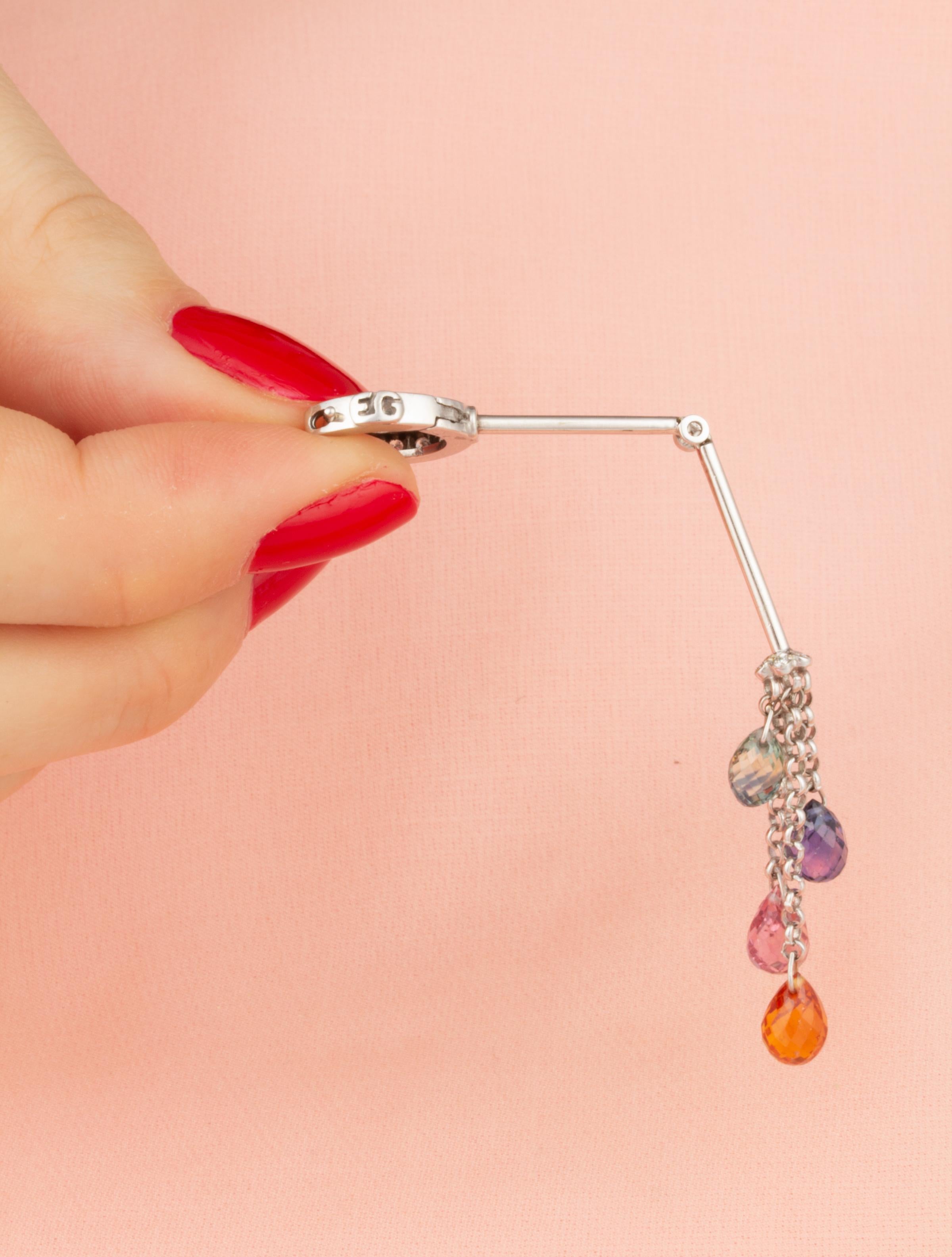 Ella Gafter Boucles d'oreilles en saphirs multicolores et diamants en forme de briolette en vente 1