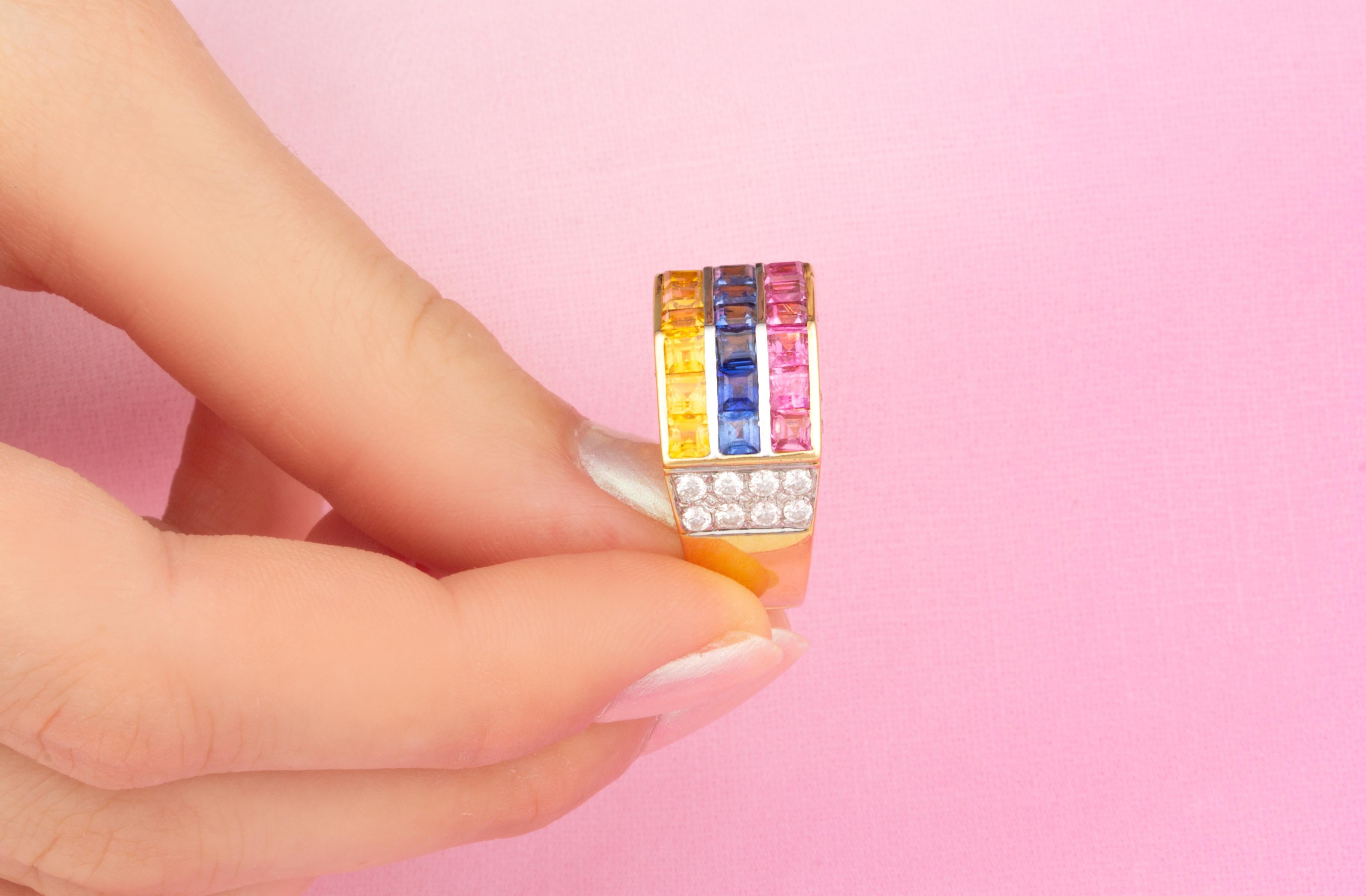 Multicolor Saphir und Diamant Cocktail Ring Design von Ella Gafter Damen im Angebot