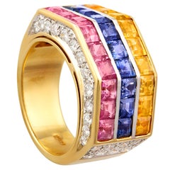 Anello da cocktail con zaffiro multicolore e diamante, design di Ella Gafter
