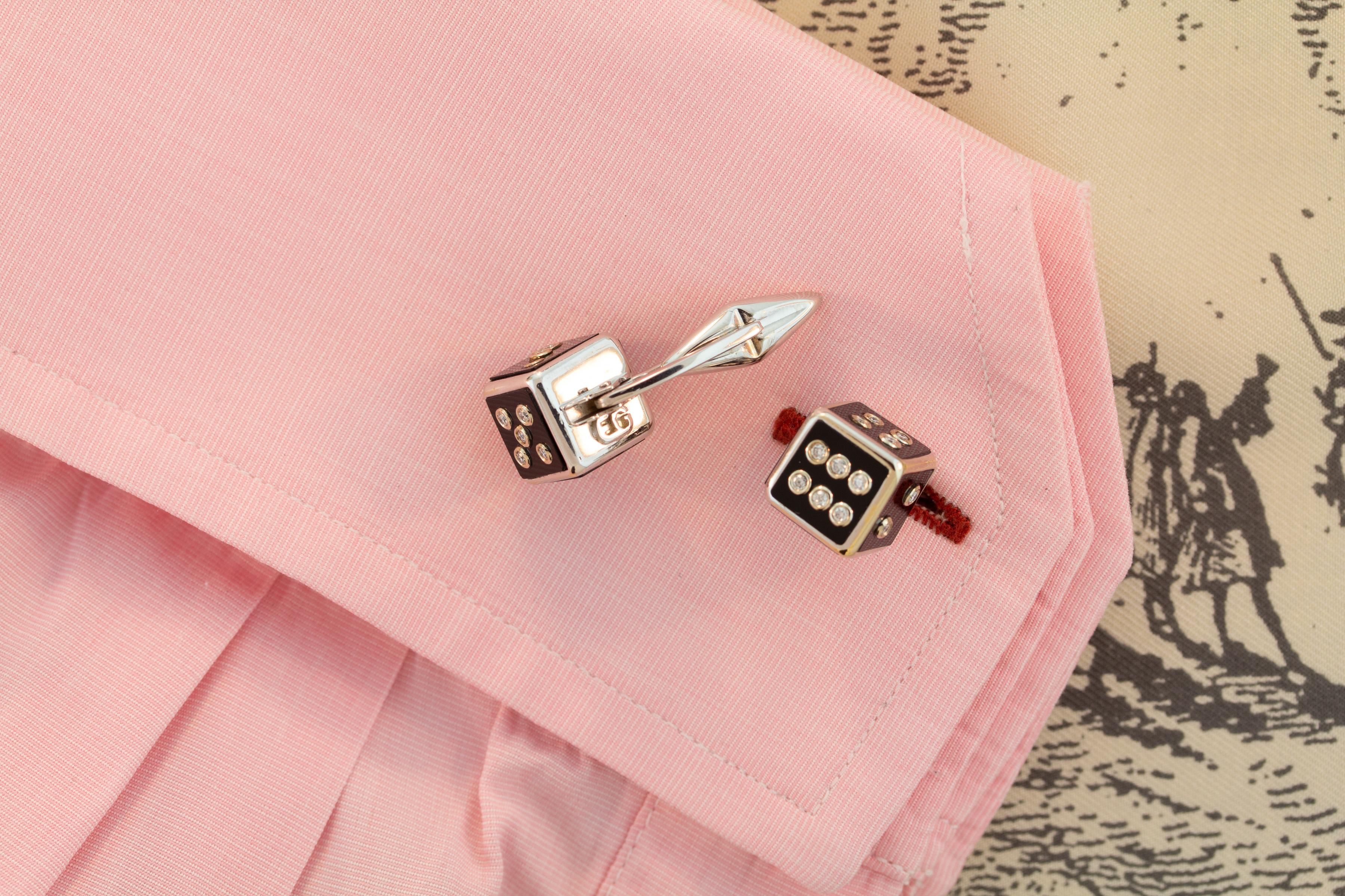 Ella Gafter Art Déco style Diamond Onyx Dice Cufflinks In New Condition For Sale In New York, NY