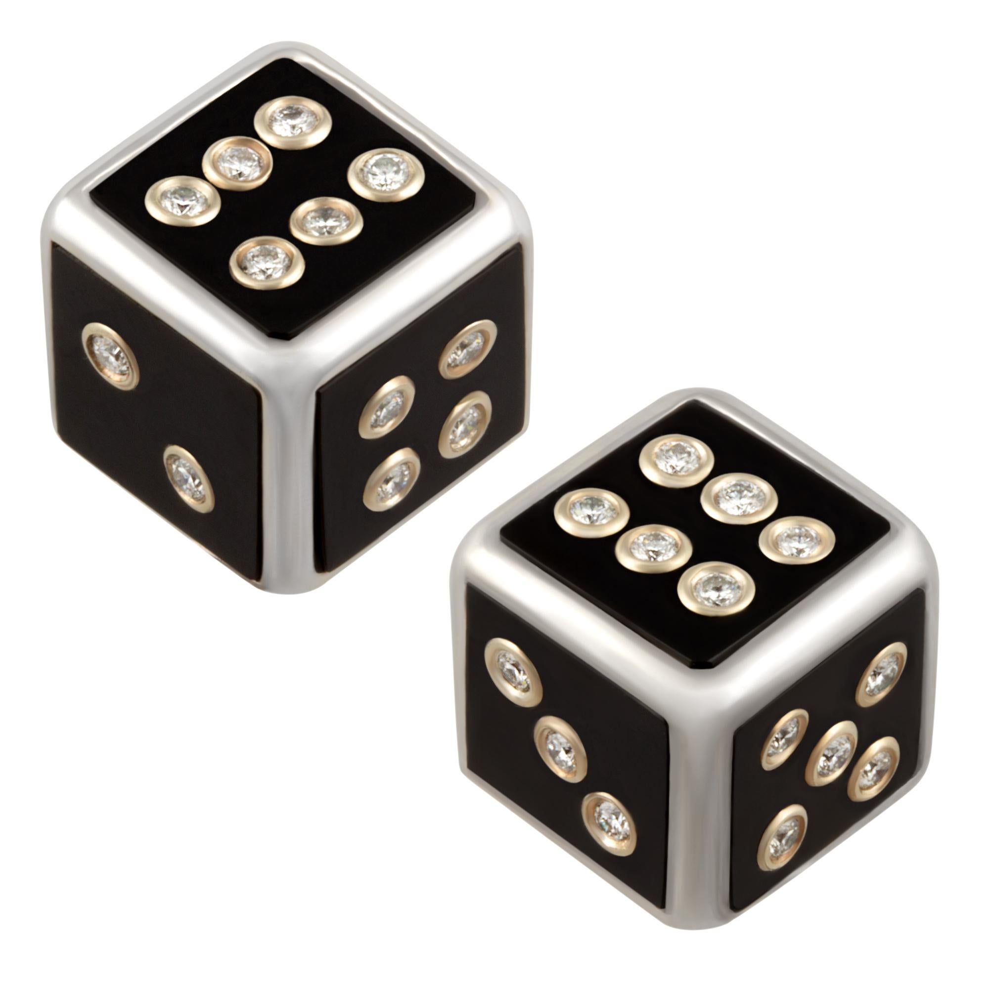 Ella Gafter Art Déco style Diamond Onyx Dice Cufflinks For Sale