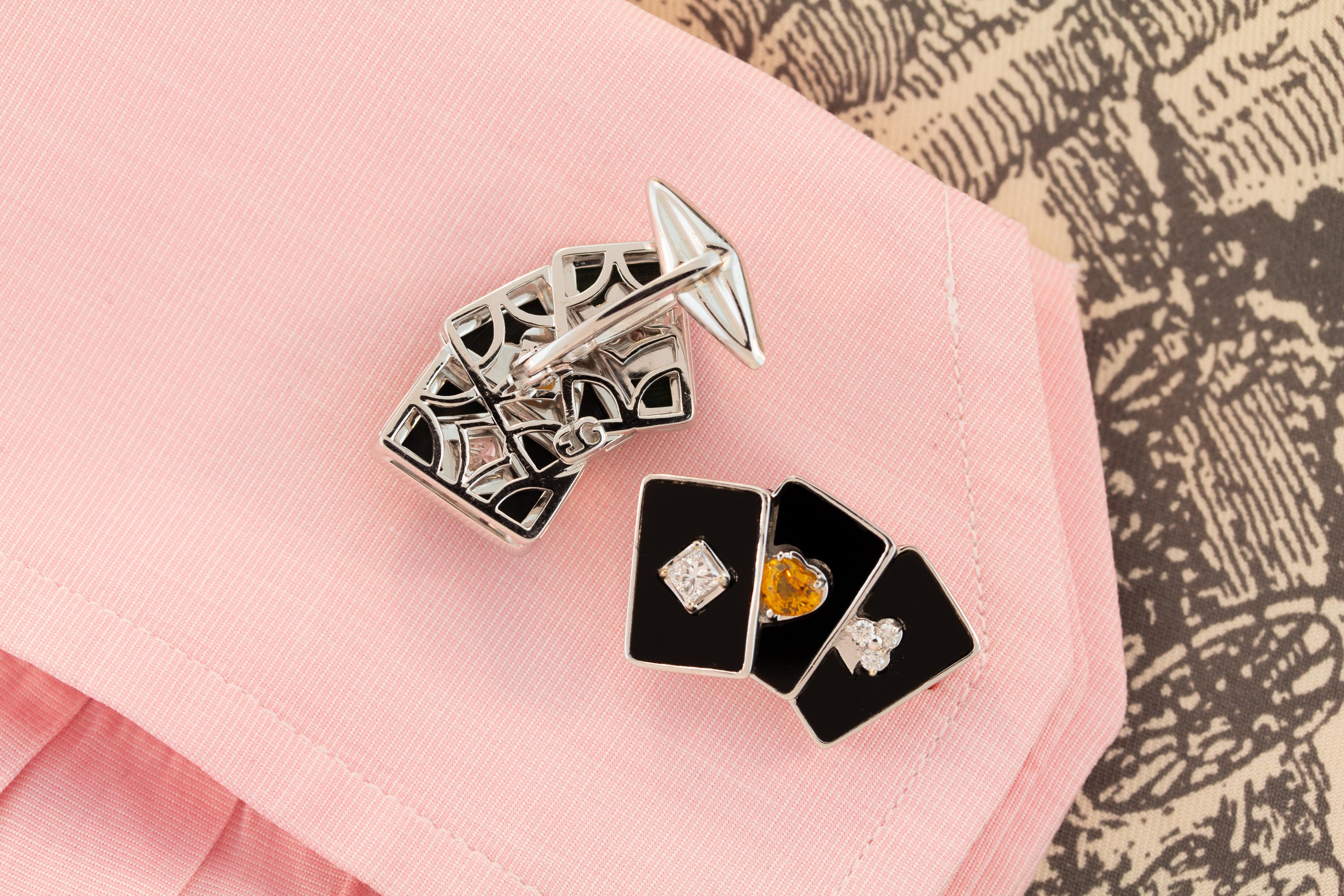 Ella Gafter Diamond Onyx Card Cufflinks In New Condition For Sale In New York, NY