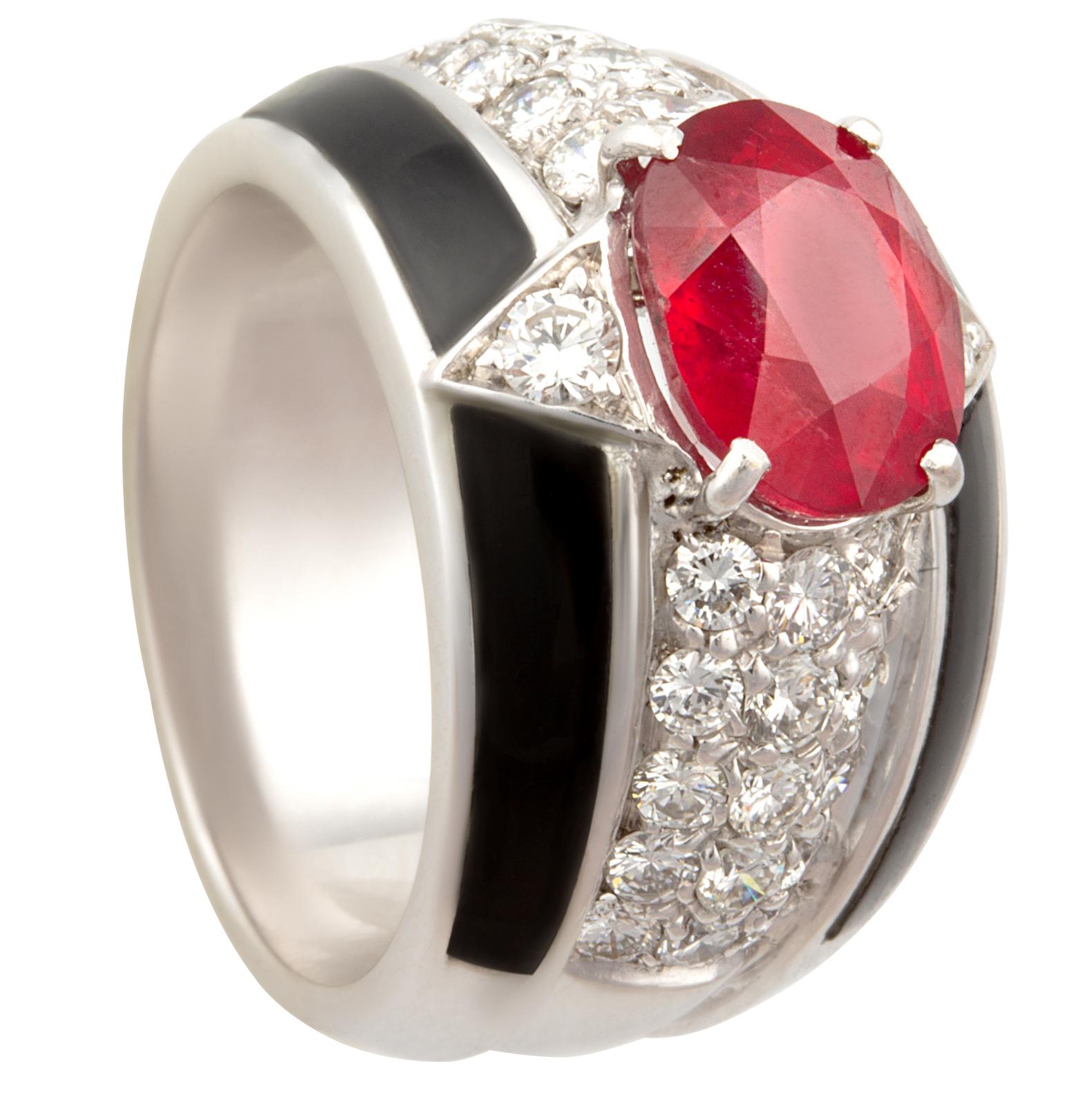 Ella Gafter Onyx Ruby Diamond Cocktail Ring For Sale