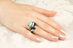 Parrot Cocktail ring Diamond Turquoise Ruby Onyx Design by Ella Gafter