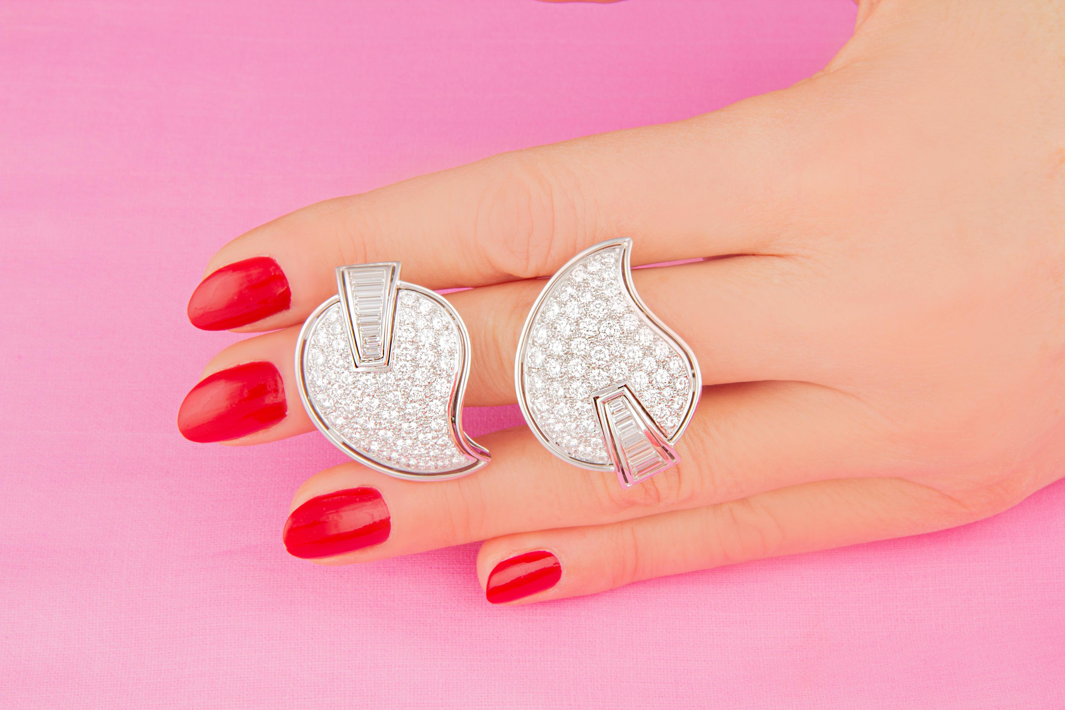Women's Diamond White Gold Clip-On Earrings Leaf Design by Ella Gafter For Sale