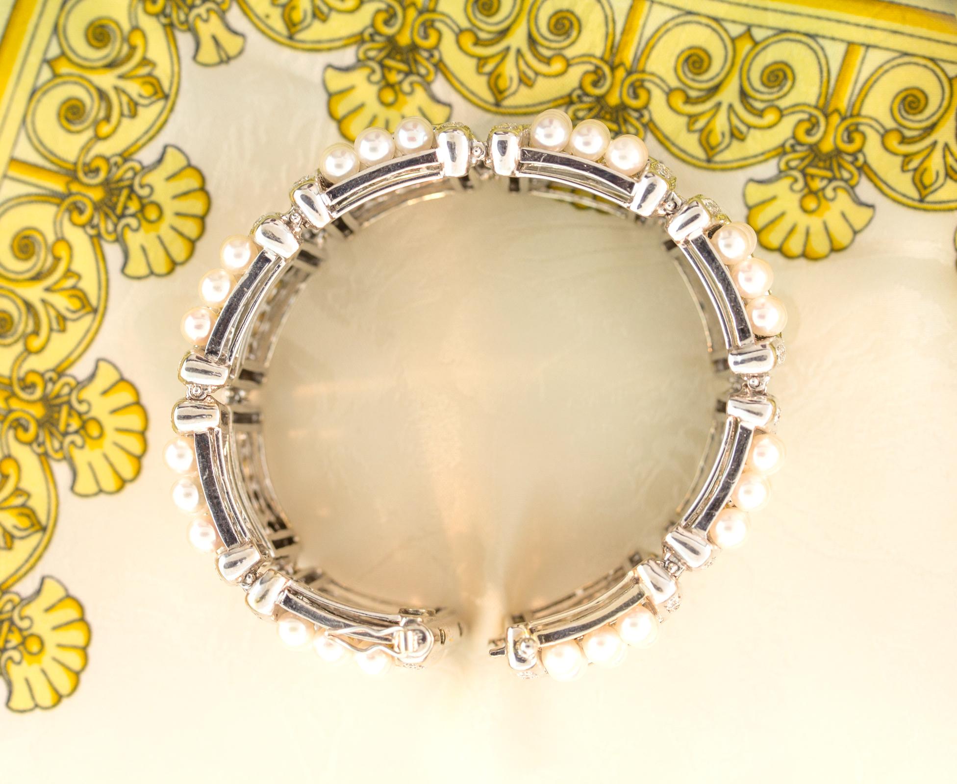 Ella Gafter Pearl Diamond Cuff Bracelet For Sale 4