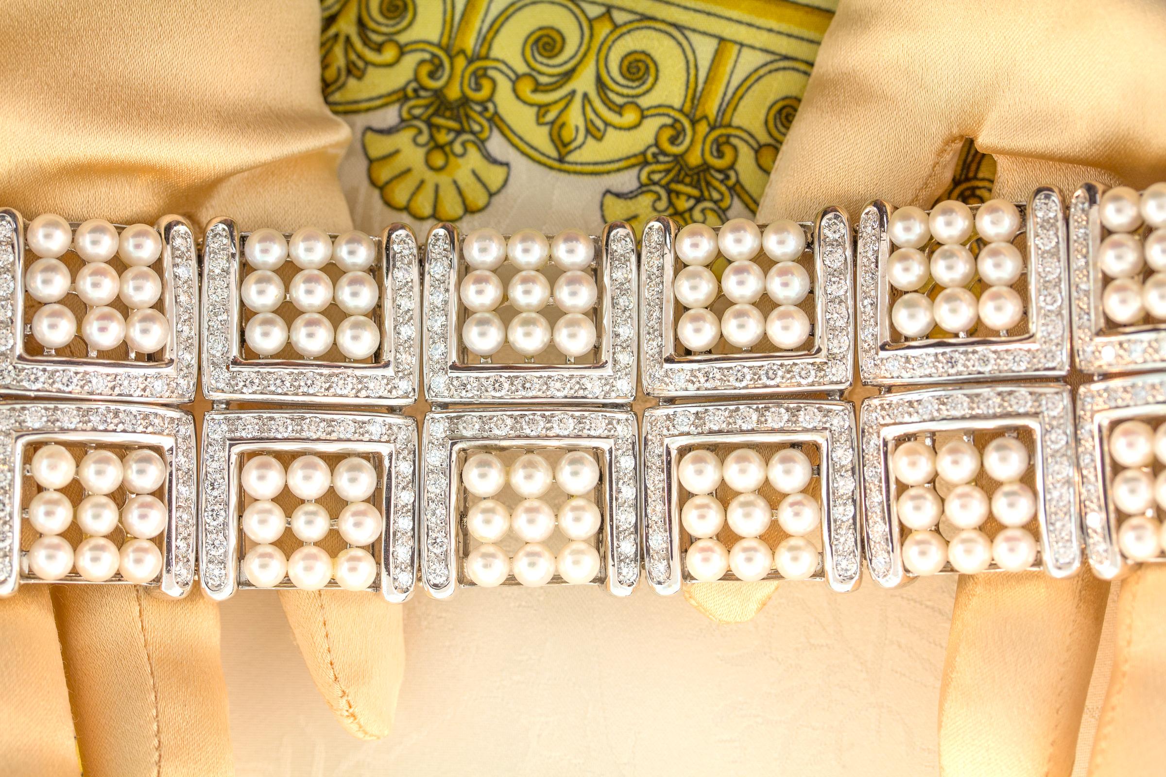 Bracelet manchette en perles et diamants Design/One par Ella Gafter Neuf - En vente à New York, NY