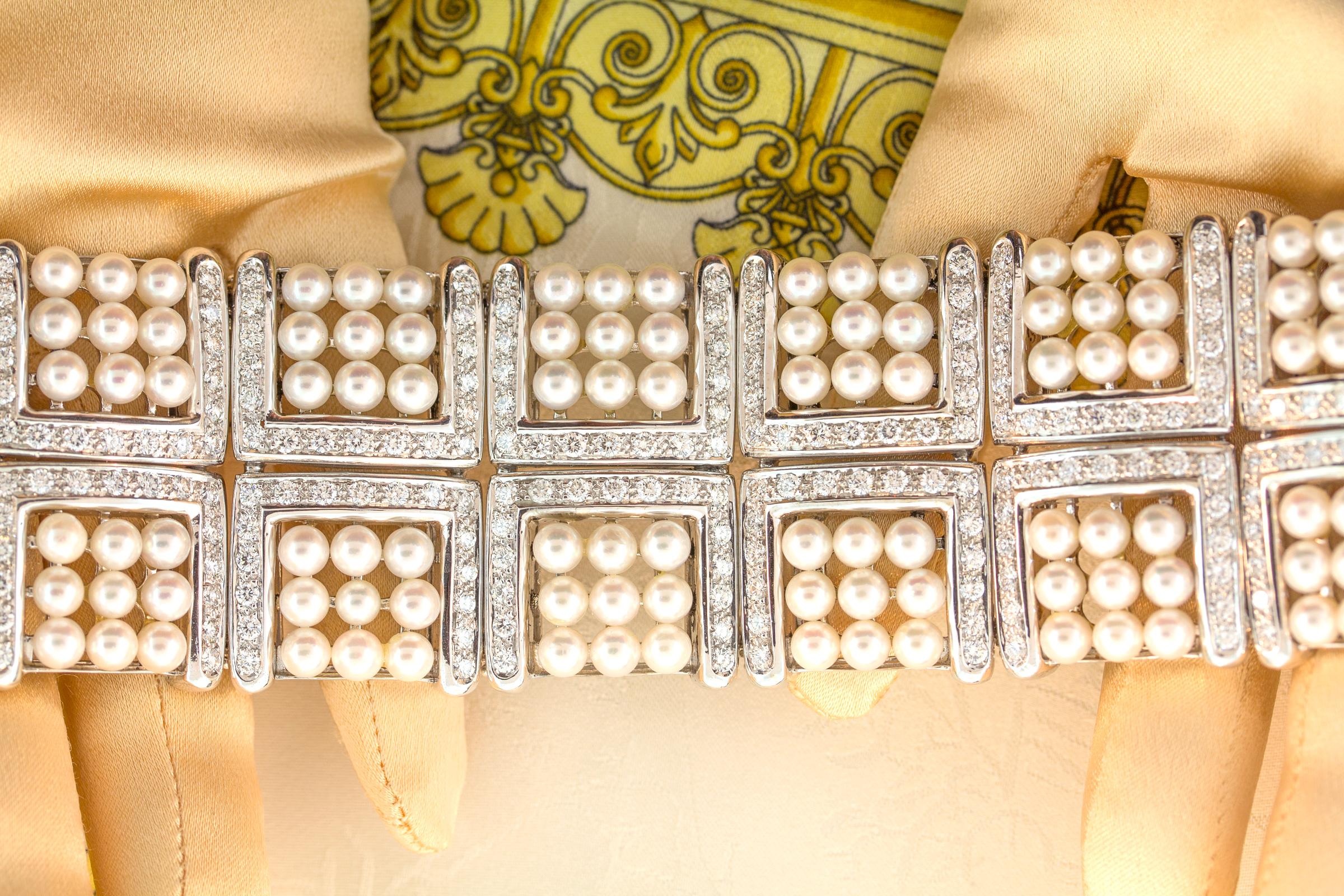 Brilliant Cut Ella Gafter Pearl Diamond Cuff Bracelet For Sale