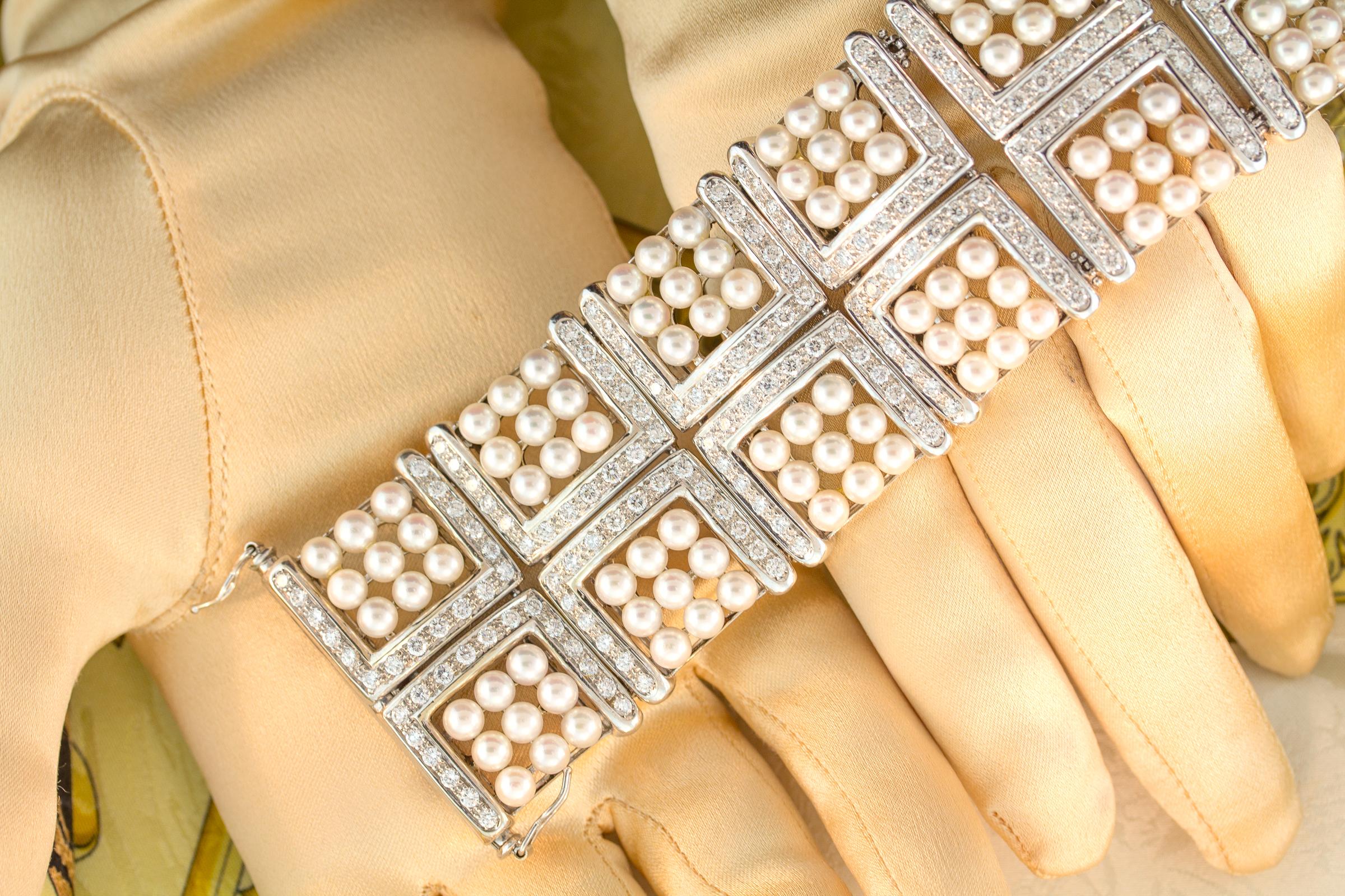 Ella Gafter Pearl Diamond Cuff Bracelet For Sale 1