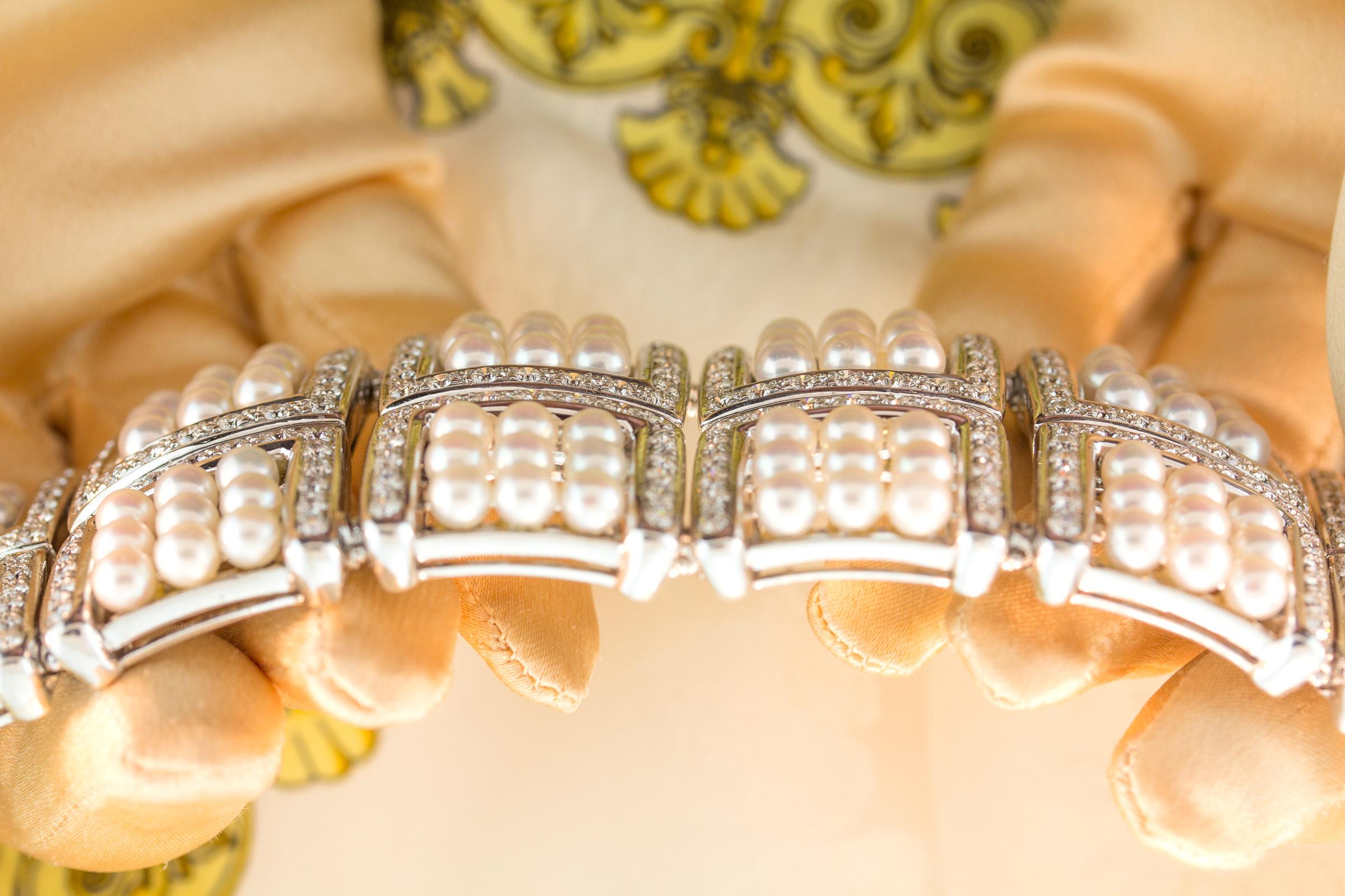Ella Gafter Pearl Diamond Cuff Bracelet For Sale 2
