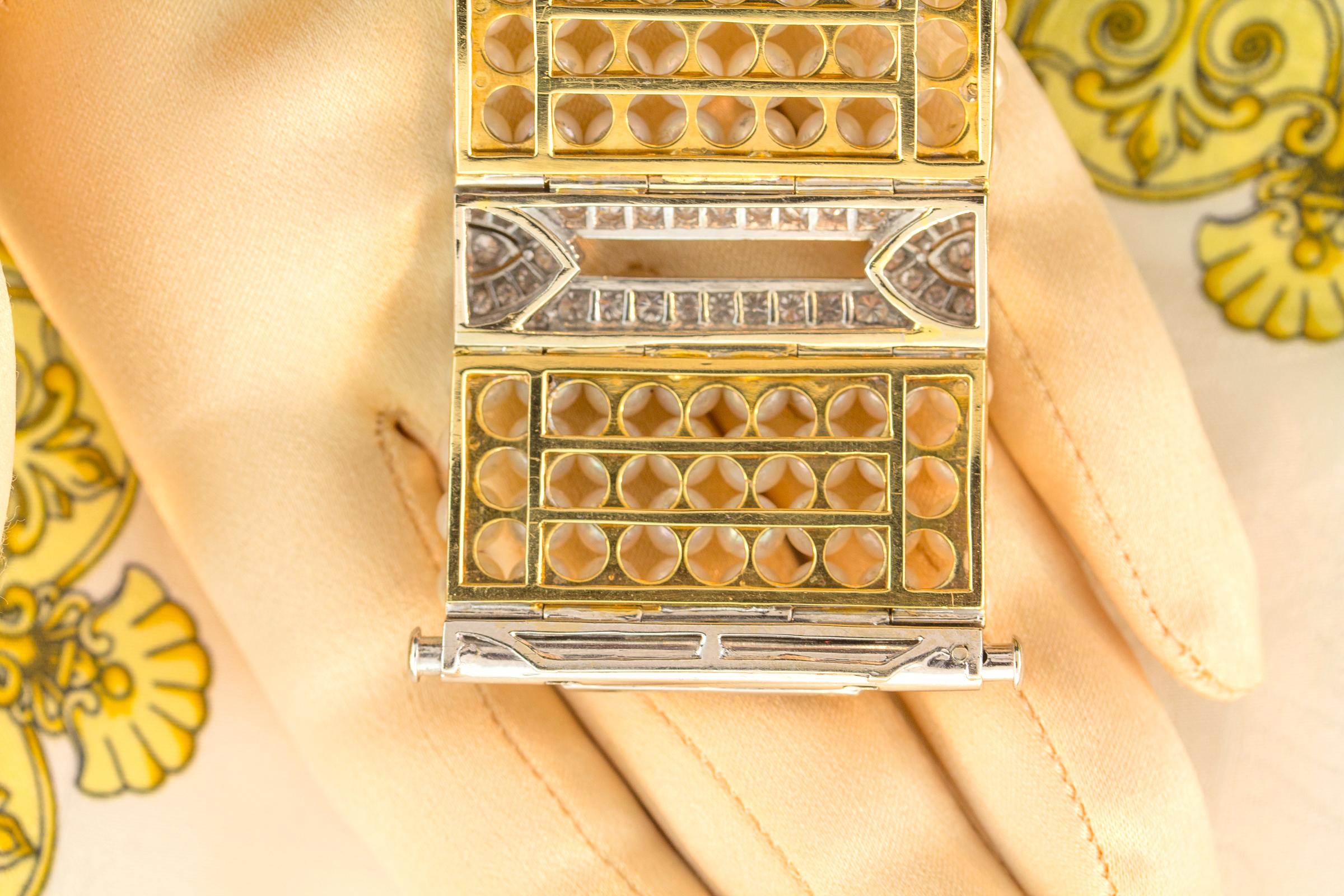 Ella Gafter Diamond Pearl Cuff Bracelet For Sale 1