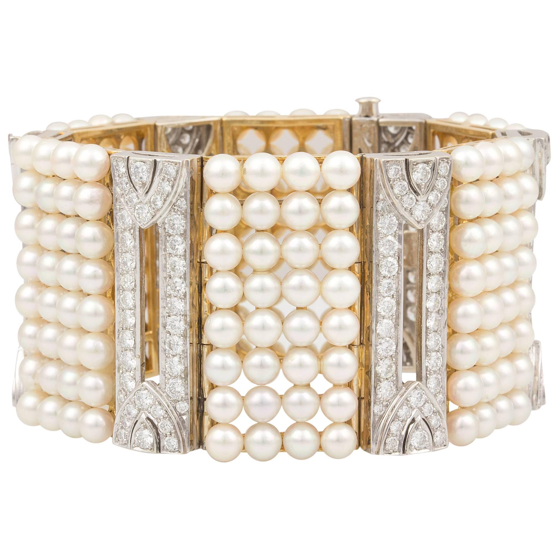 Ella Gafter Diamond Pearl Cuff Bracelet