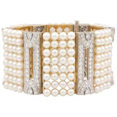 Manschettenarmband mit Diamanten und japanischem Akoya-Perlendesign von Ella Gafter