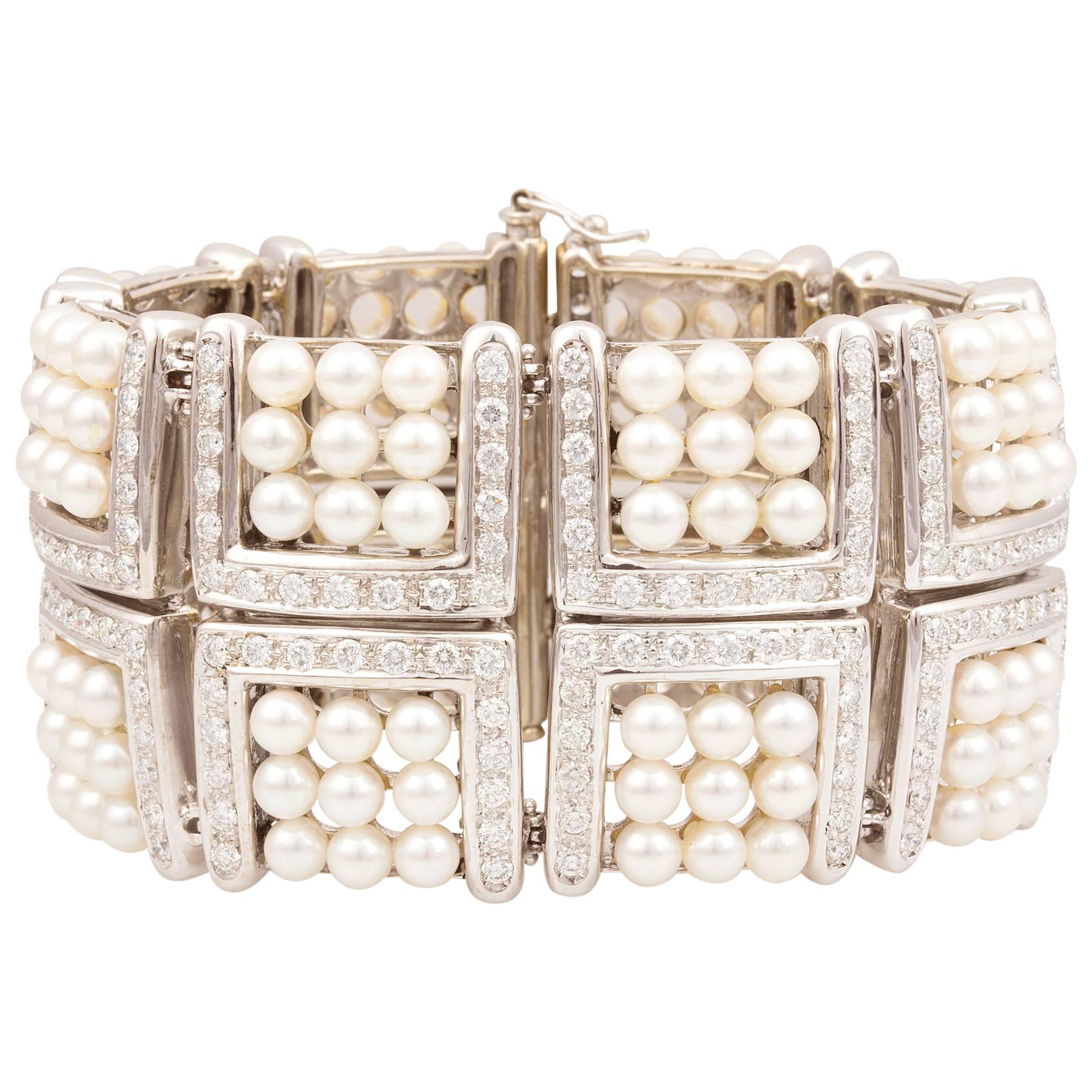 Ella Gafter Pearl Diamond Cuff Bracelet For Sale