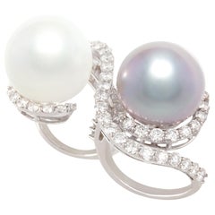 Ella Gafter Two Finger Pearl Diamond Ring