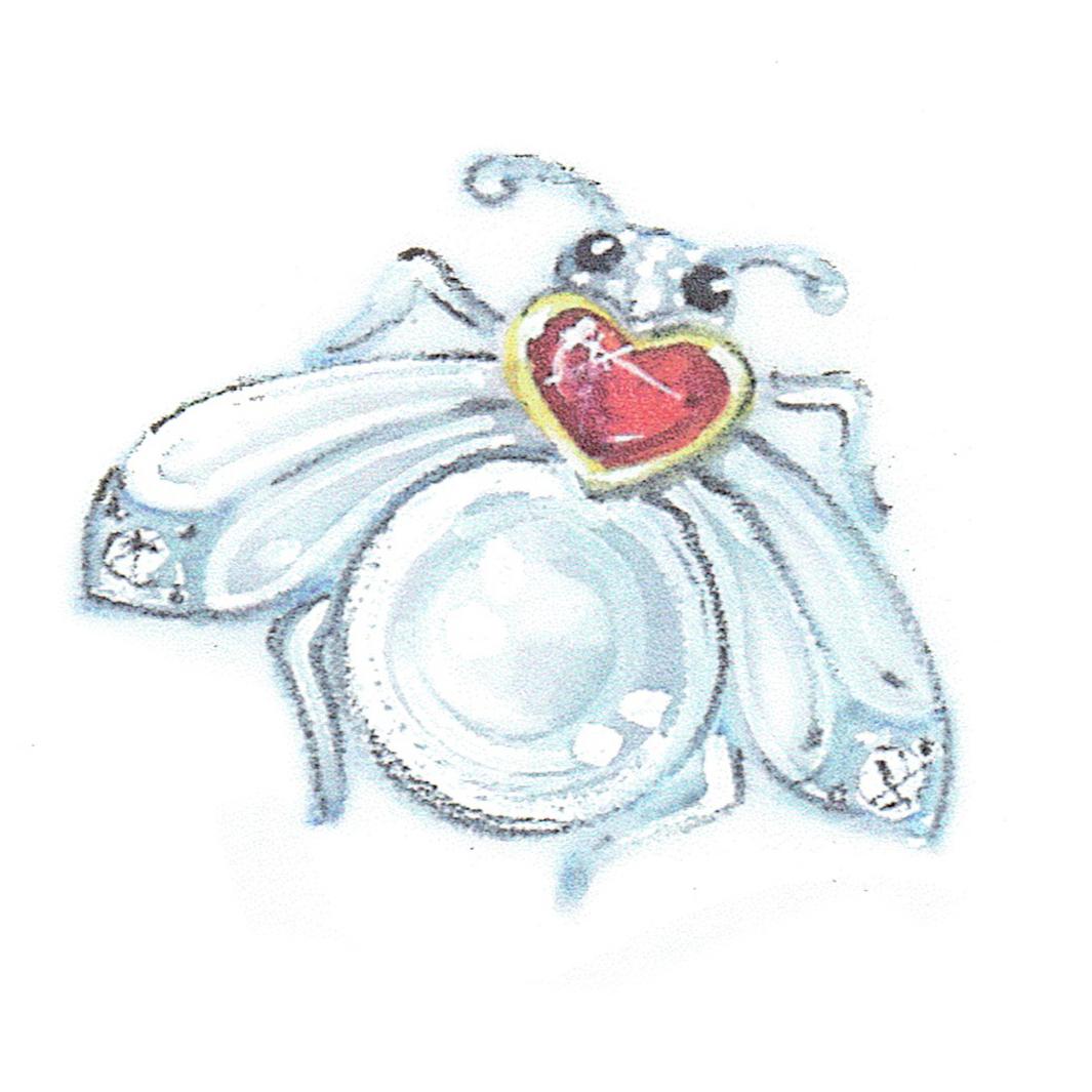 Bee Brooch Pin Diamonds Tahitian Pearl Pink Sapphire Design by Ella Gafter For Sale 1