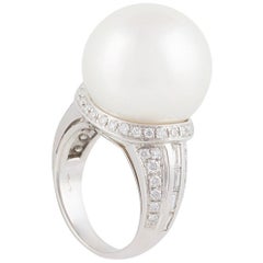Perla del Mar del Sur 18mm Anillo de Cóctel de Diamantes Oro Blanco Diseño de Ella Gafter