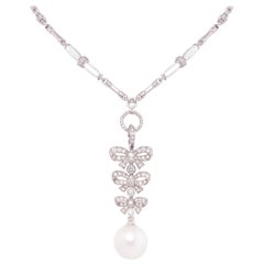 Ella Gafter Pearl Diamond Bow Pendant Necklace