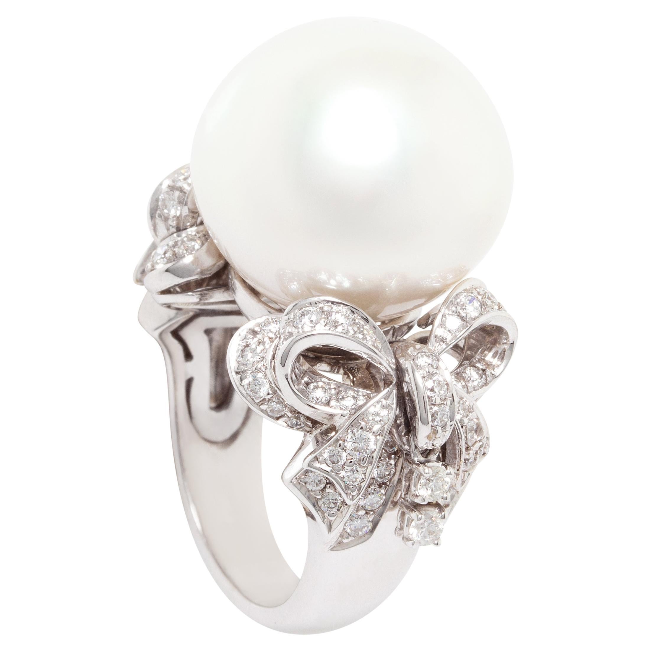 South Sea Pearl And Diamond Bow Ring Design by Ella Gafter