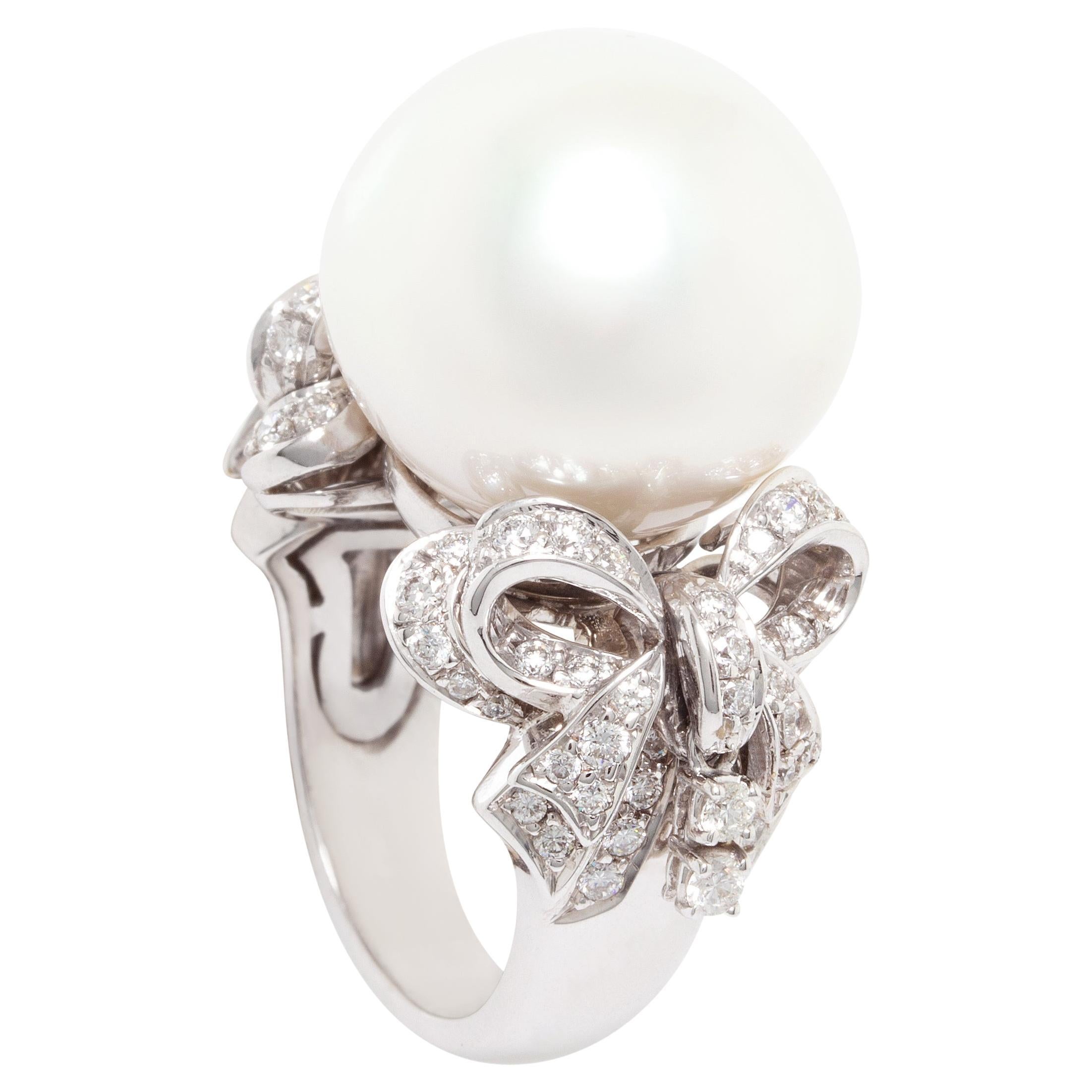 Ella Gafter Pearl Diamond Bow Ring For Sale