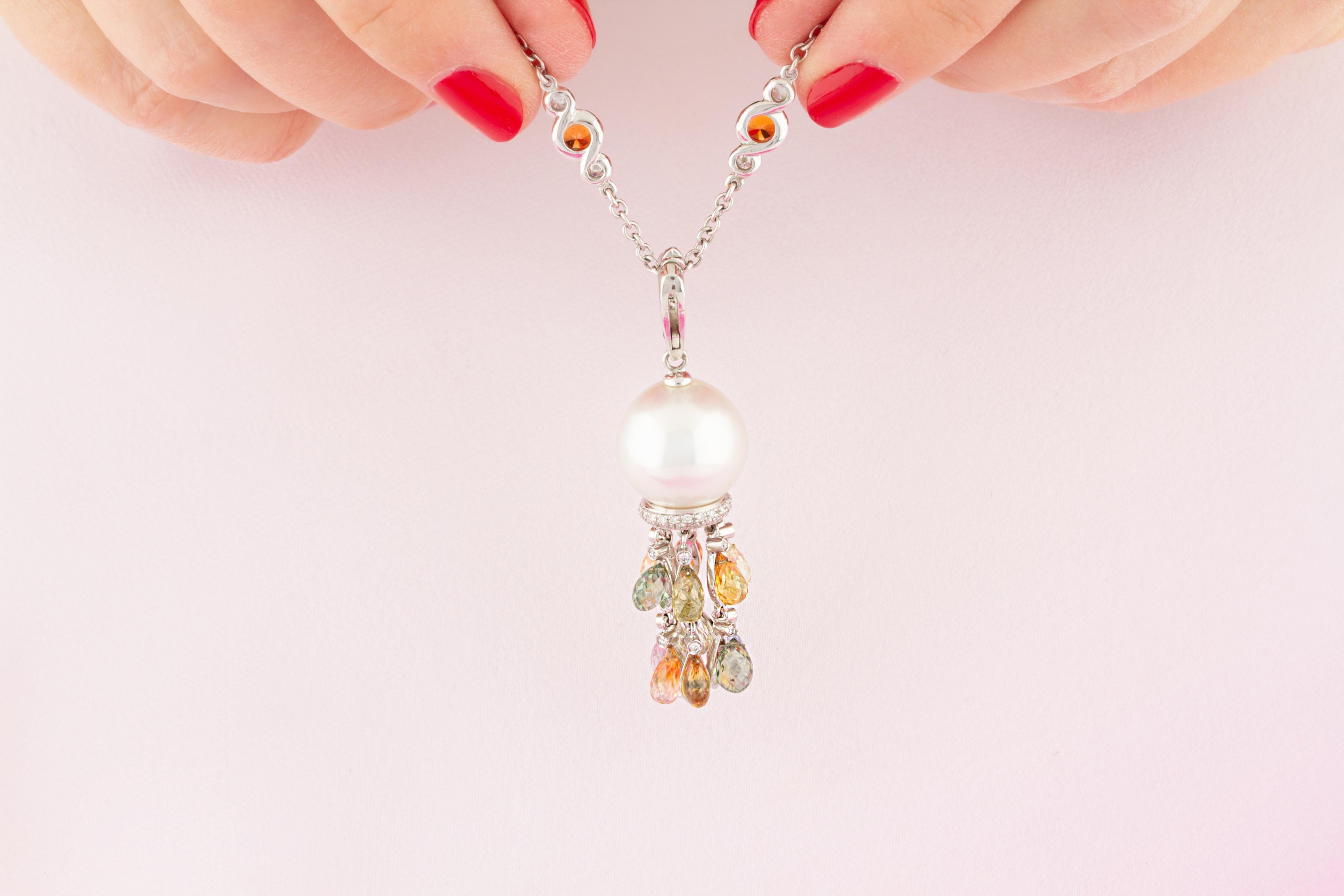 Collier à pompon en perles et diamants Briolets Saphirs Design/One par Ella Gafter Neuf - En vente à New York, NY