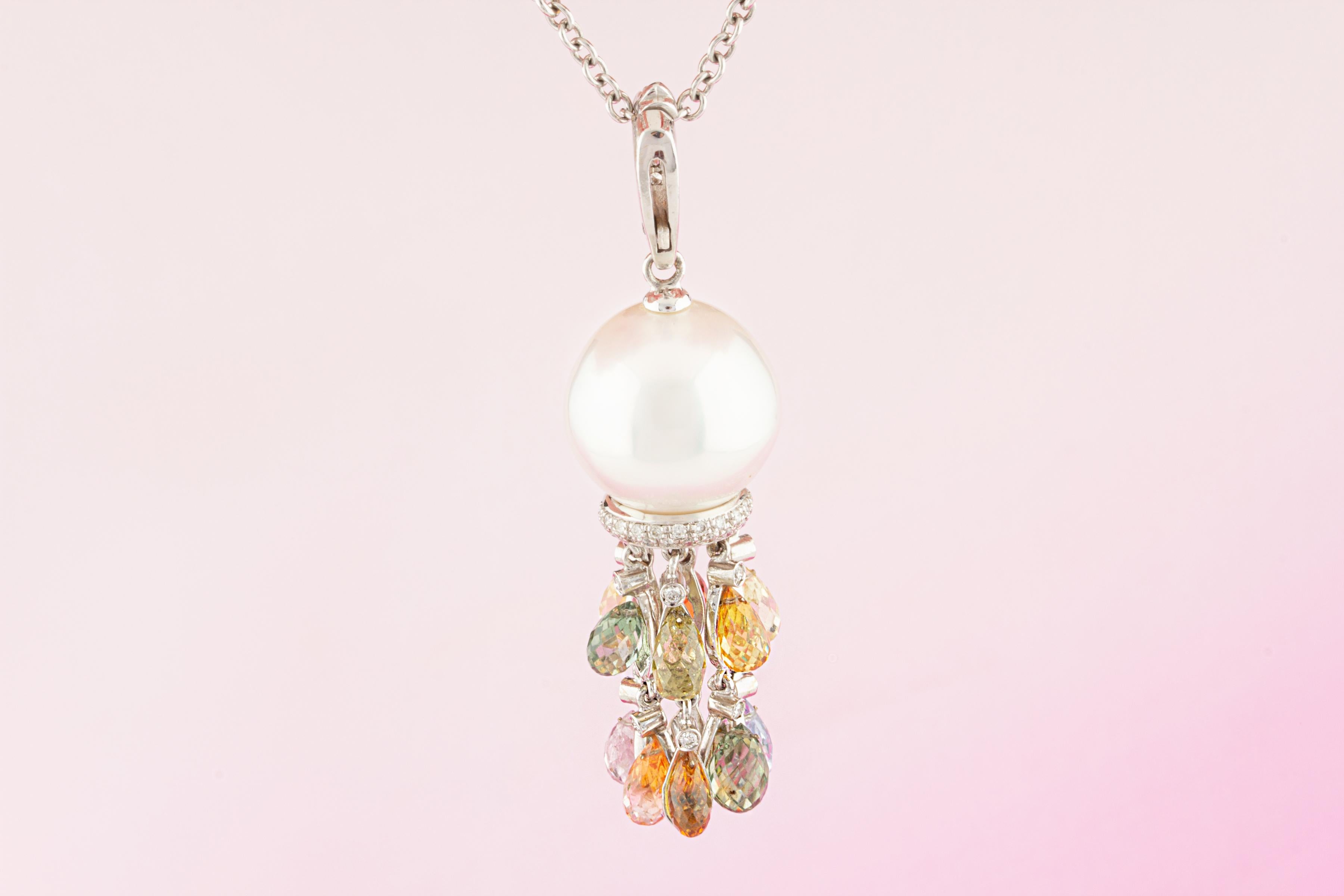 Women's Ella Gafter Diamond Sapphire Pearl Pendant Necklace For Sale