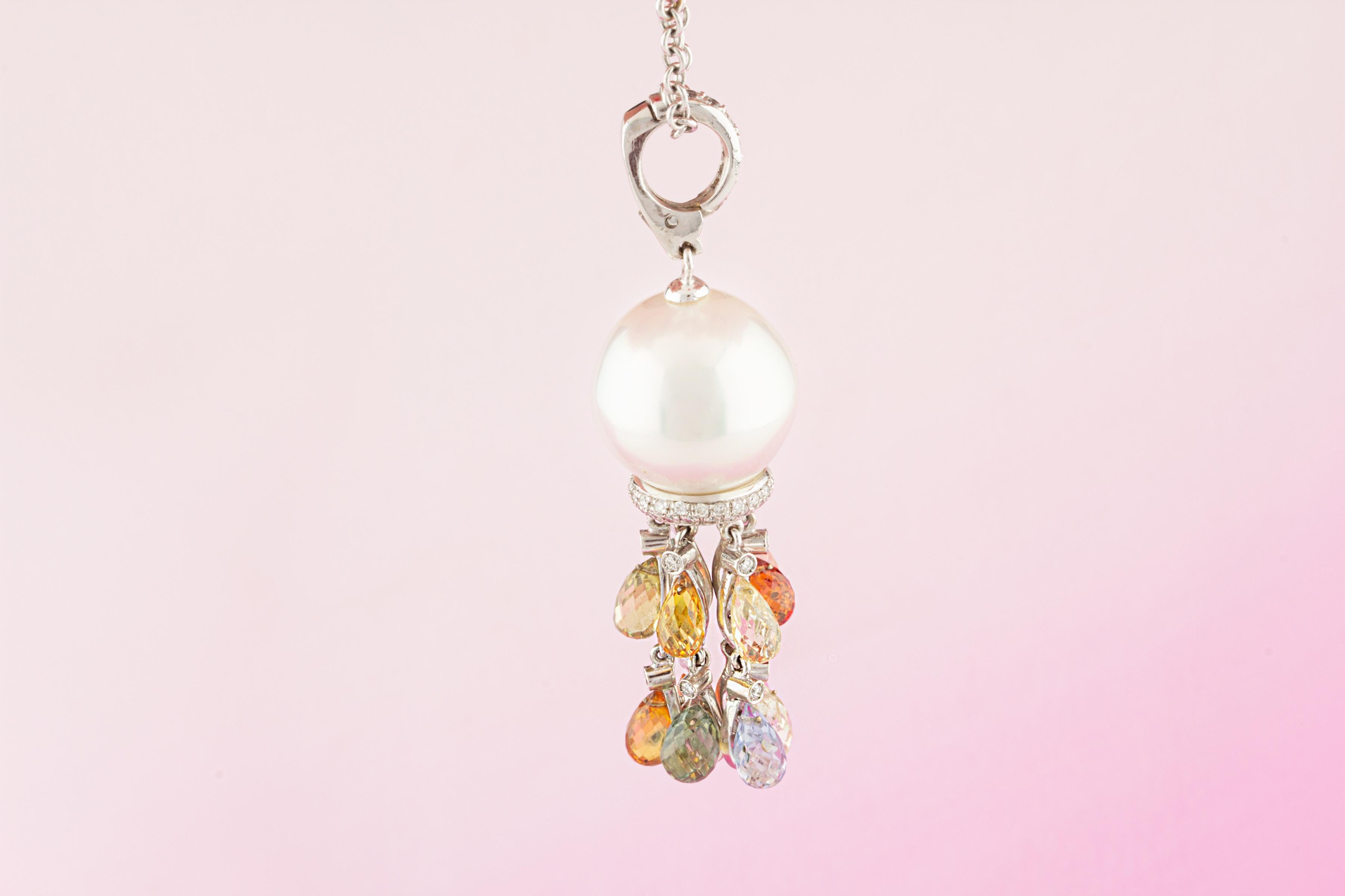 Ella Gafter Diamond Sapphire Pearl Pendant Necklace For Sale 1