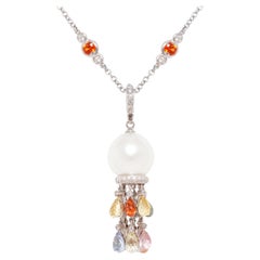 Ella Gafter Diamond Sapphire Pearl Pendant Necklace