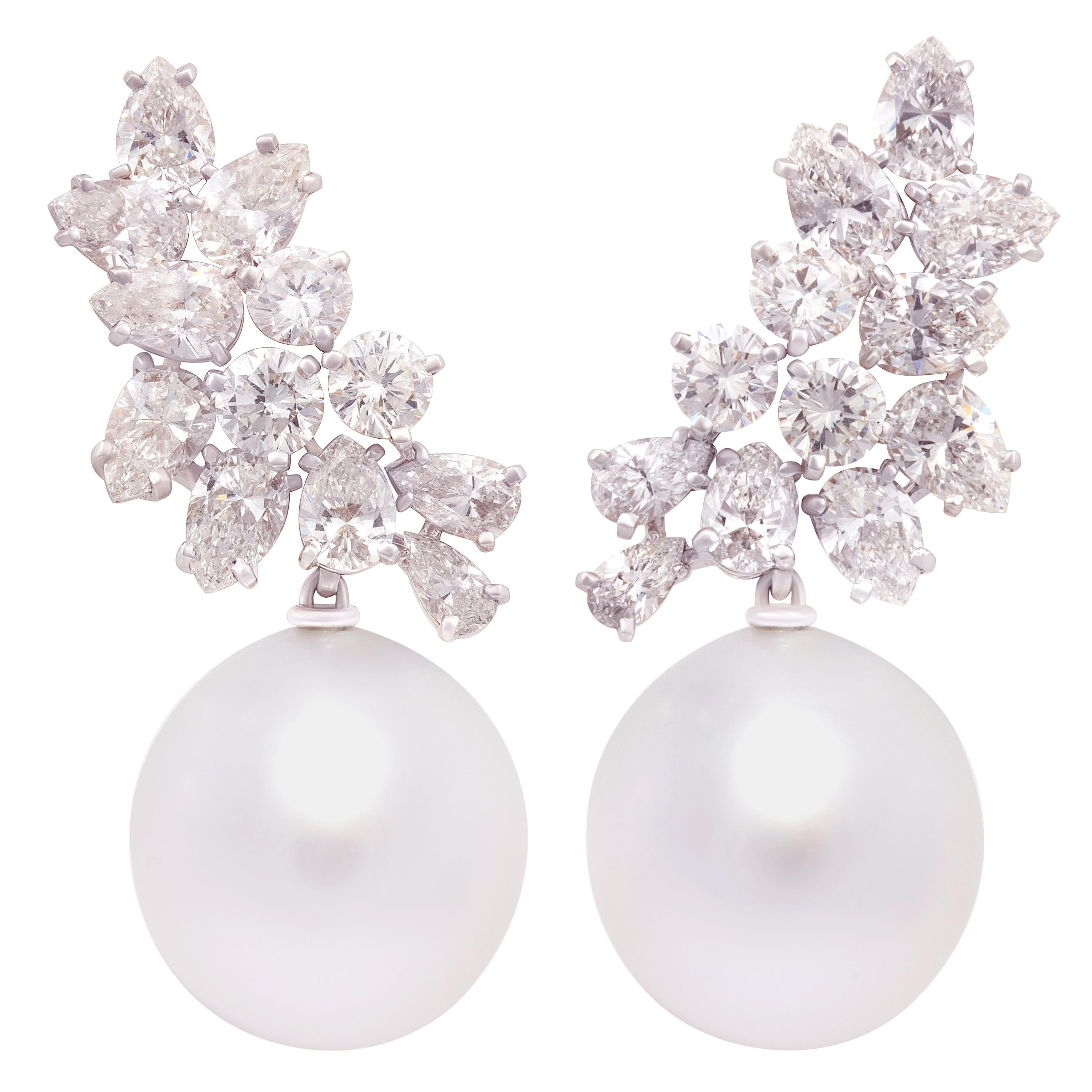 Ella Gafter Pearl Diamond Cluster Earrings For Sale
