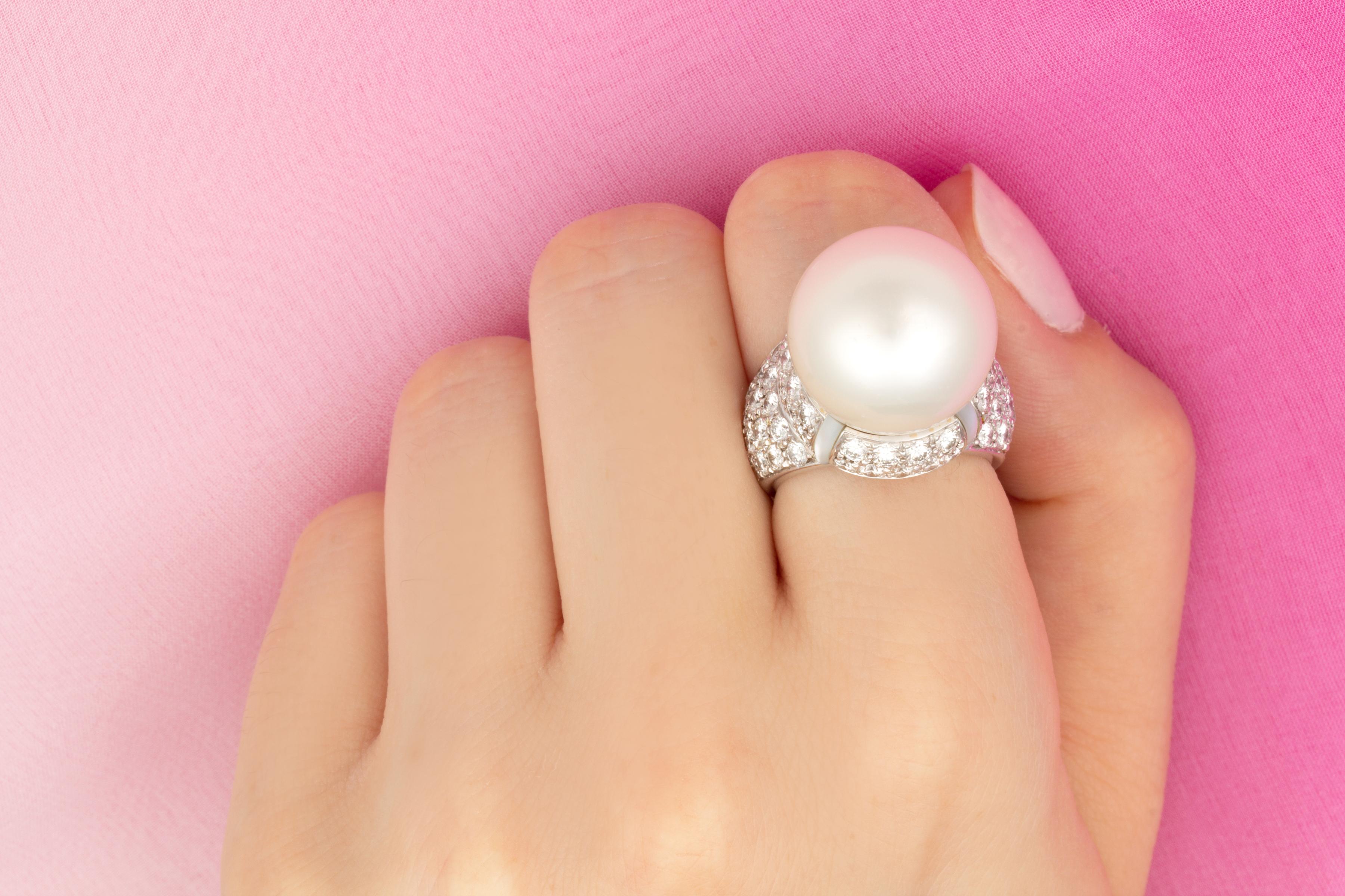 Artist Ella Gafter Pearl Diamond Cocktail Ring For Sale