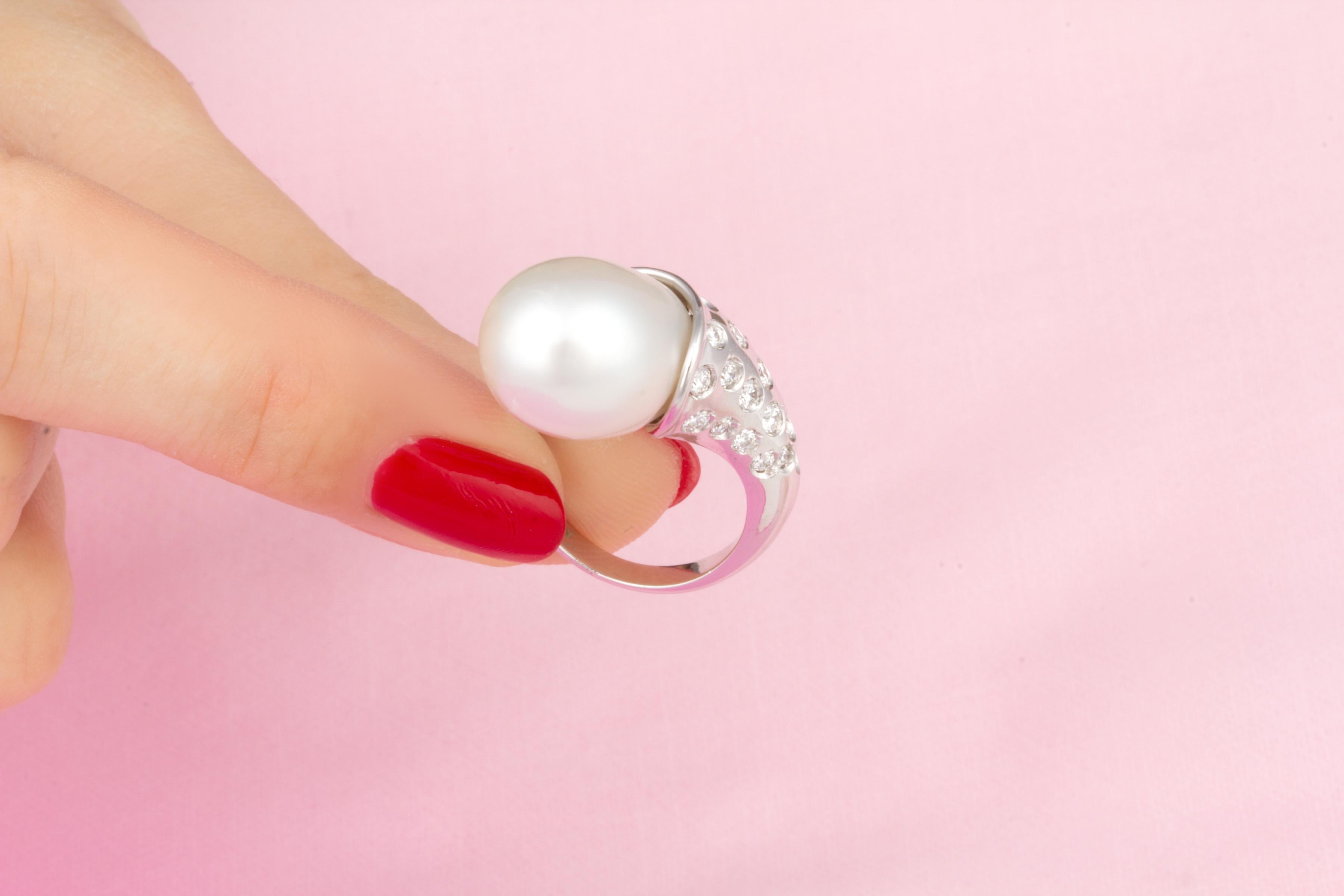 Ella Gafter Pearl Diamond Cornucopia Cocktail Ring For Sale 1