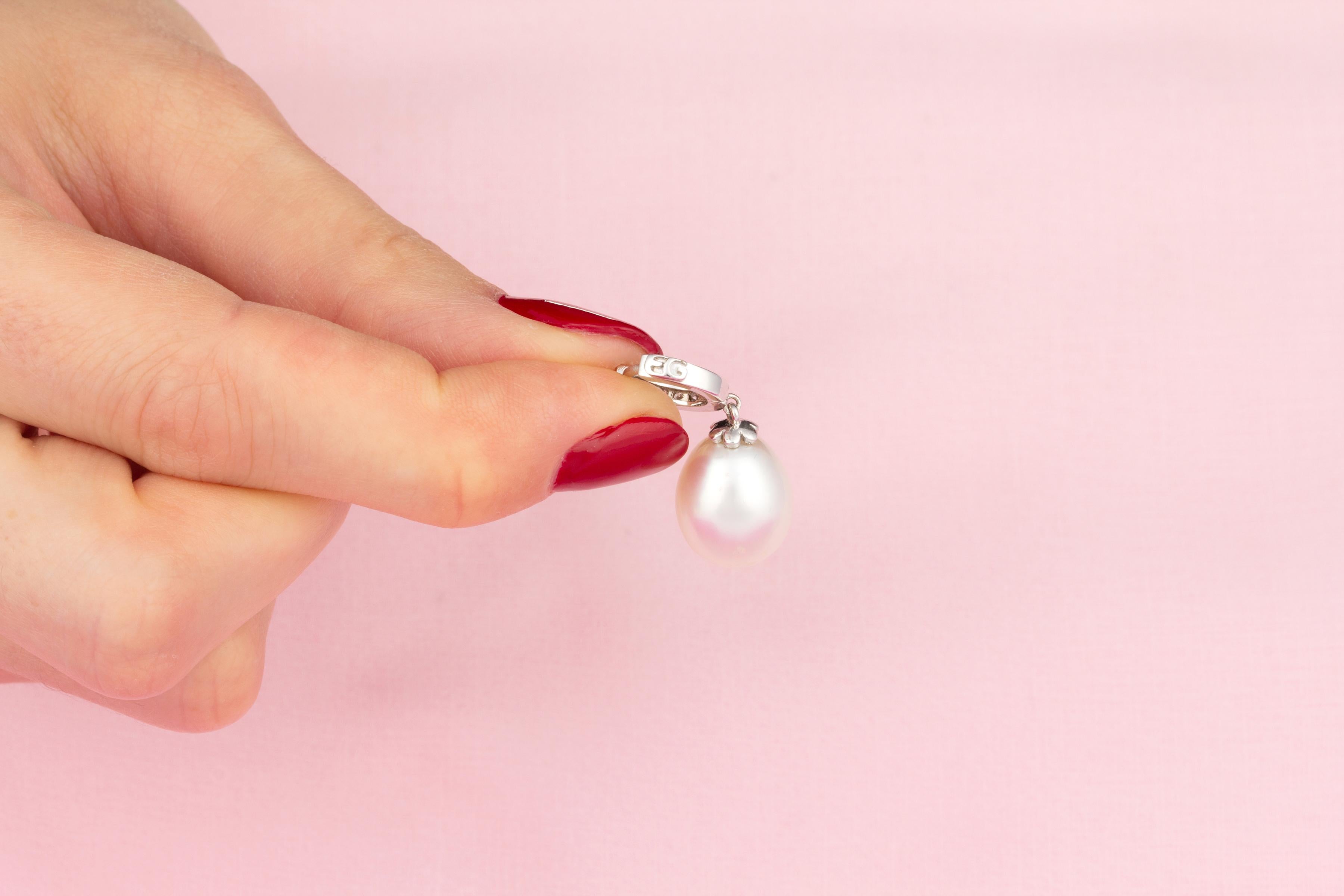 Ella Gafter - Pendants d'oreilles avec perles et diamants en vente 1
