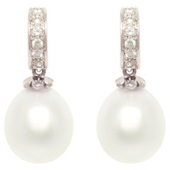 Pearl Diamond Drop Earrings Hoop Design by Ella Gafter