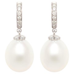 Ella Gafter Pearl Diamond Hoop Drop Earrings