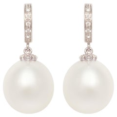 Pearl Diamond Hoop Drop Earrings Design by Ella Gafter