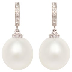 Ella Gafter Pearl Diamond Hoop Drop Earrings