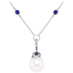 Collier de perles 17 x 15mm pendentif saphir diamant Design/One par Ella Gafter