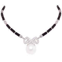 Ella Gafter Pearl Diamond Onyx Necklace