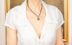 Tahitian Black Pearl 15mm Diamond Leather Cord Necklace Design by Ella Gafter