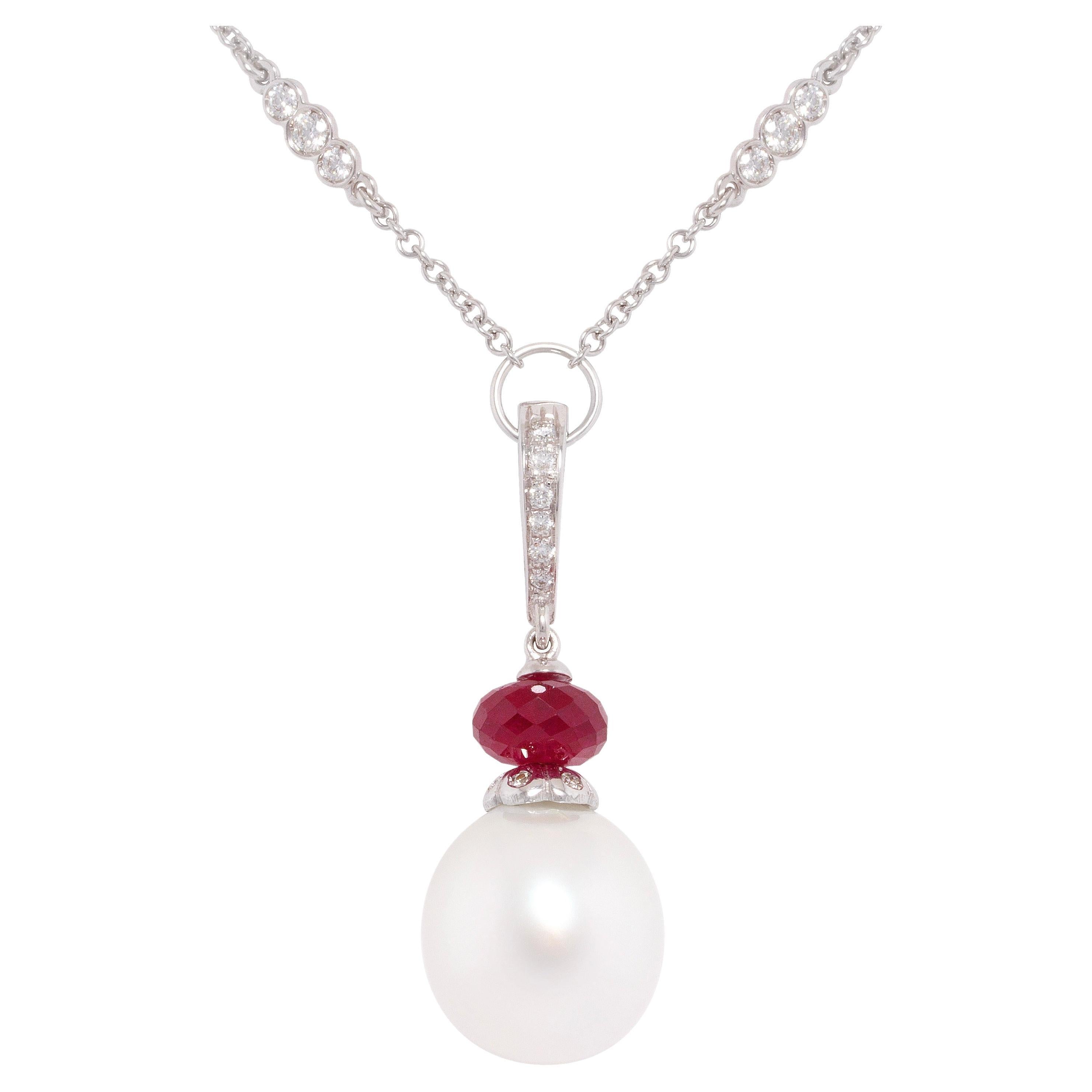 Ella Gafter Pearl Diamond Pendant For Sale